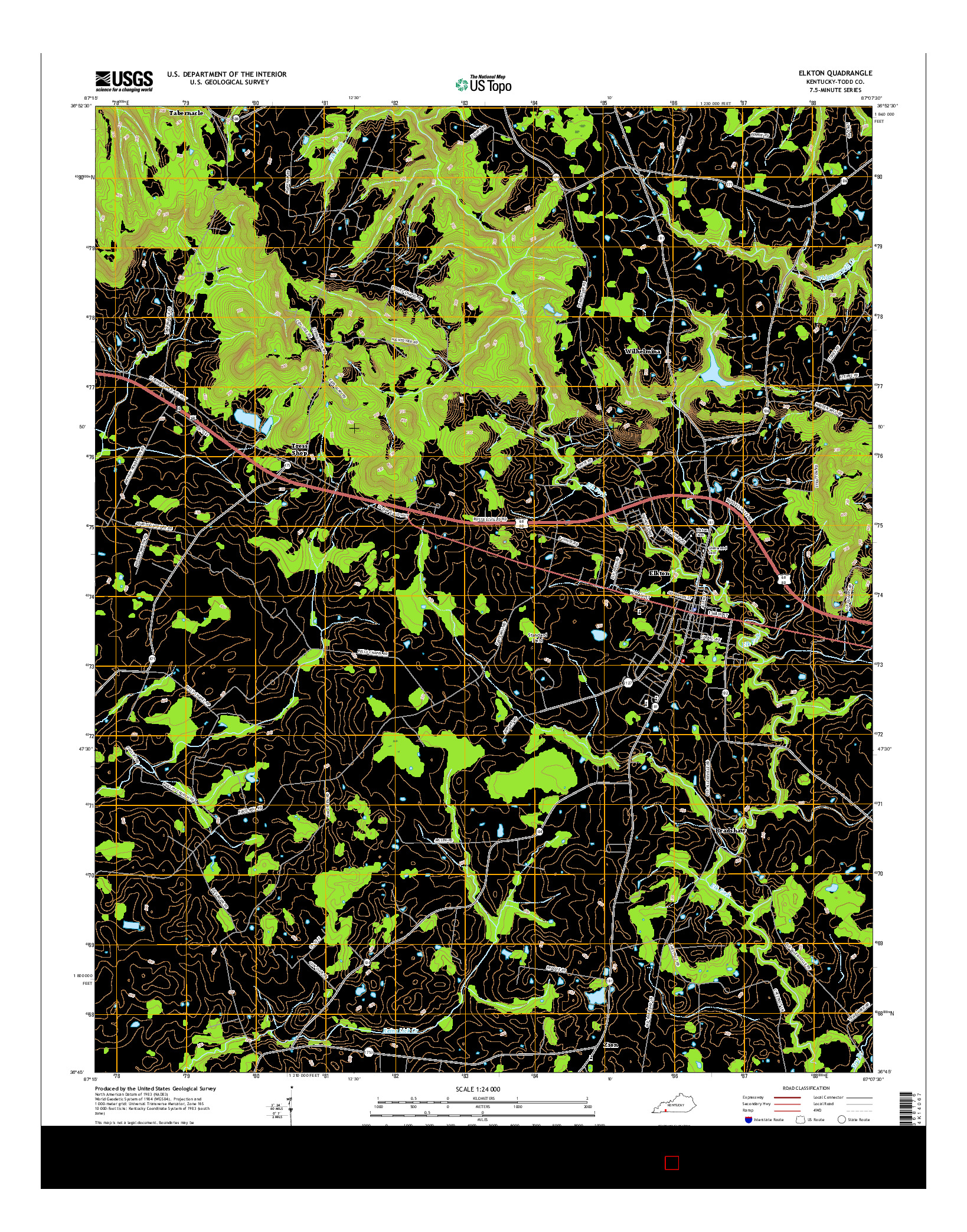 USGS US TOPO 7.5-MINUTE MAP FOR ELKTON, KY 2016