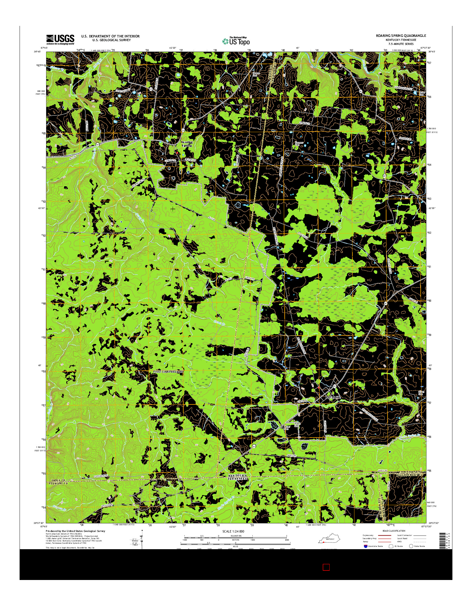 USGS US TOPO 7.5-MINUTE MAP FOR ROARING SPRING, KY-TN 2016