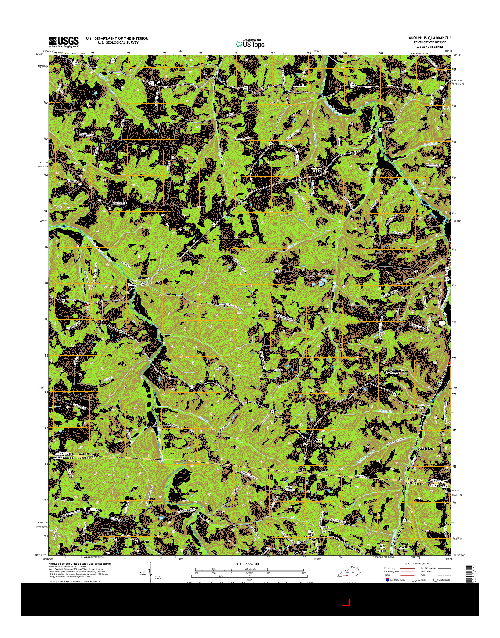 USGS US TOPO 7.5-MINUTE MAP FOR ADOLPHUS, KY-TN 2016