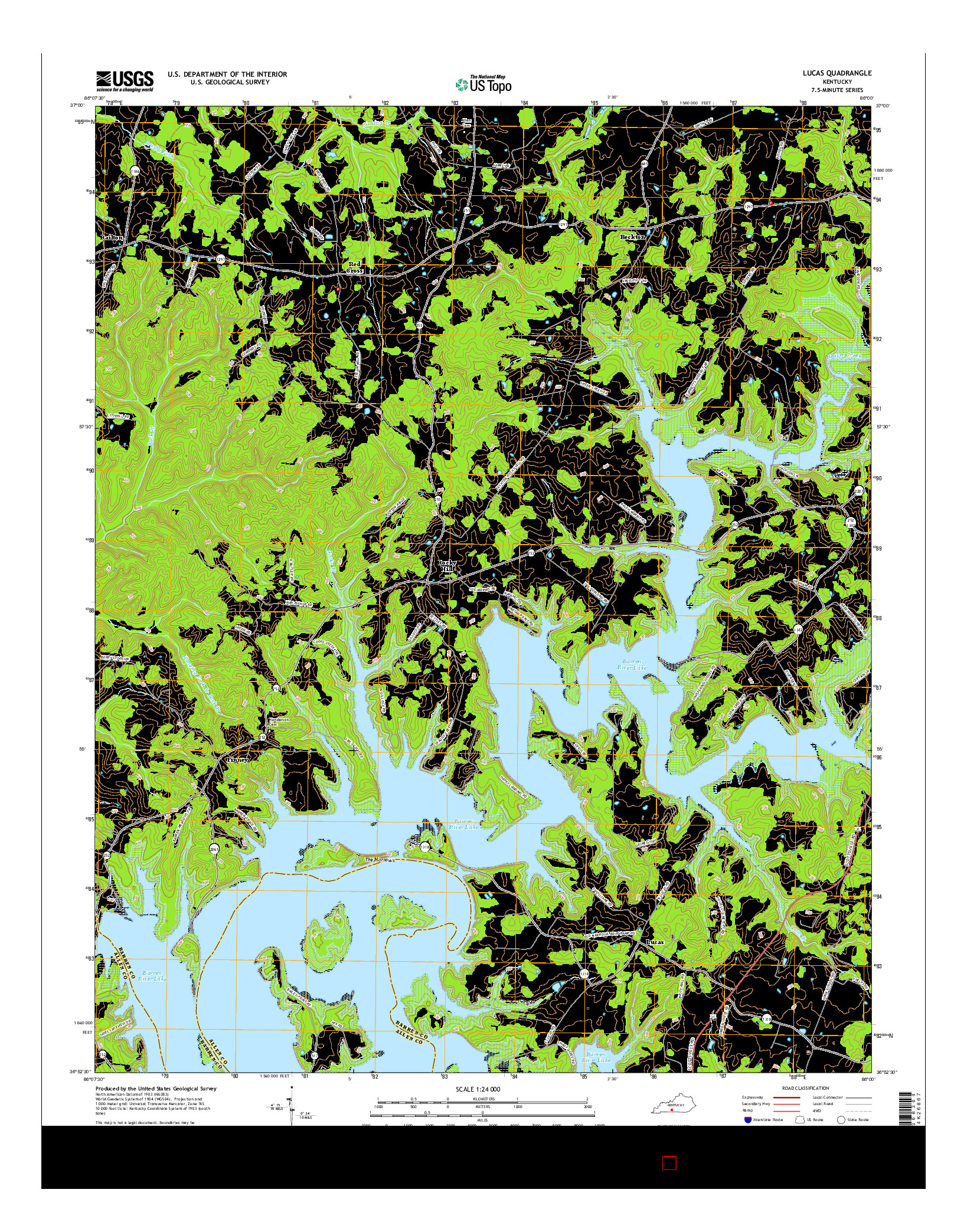 USGS US TOPO 7.5-MINUTE MAP FOR LUCAS, KY 2016