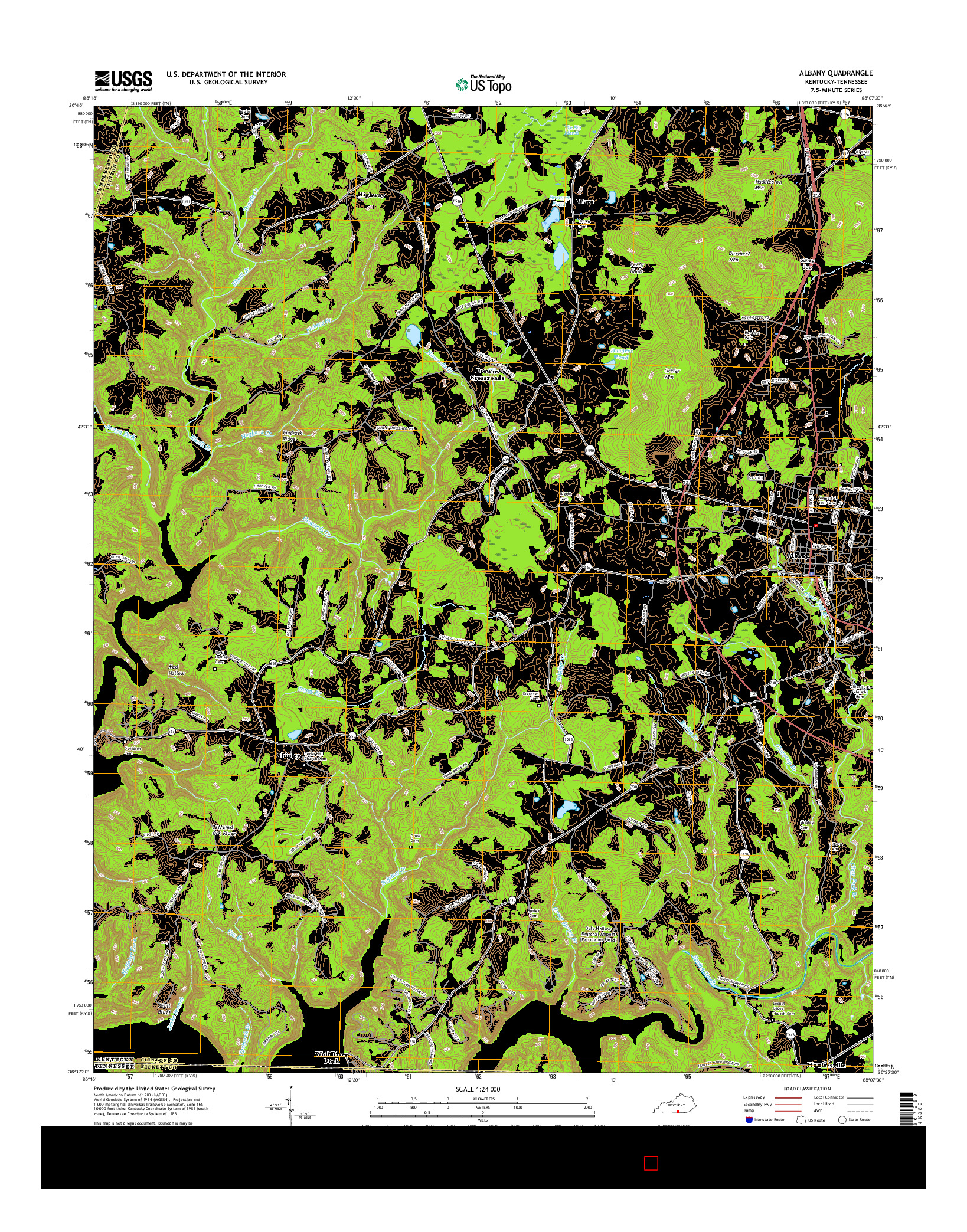 USGS US TOPO 7.5-MINUTE MAP FOR ALBANY, KY-TN 2016