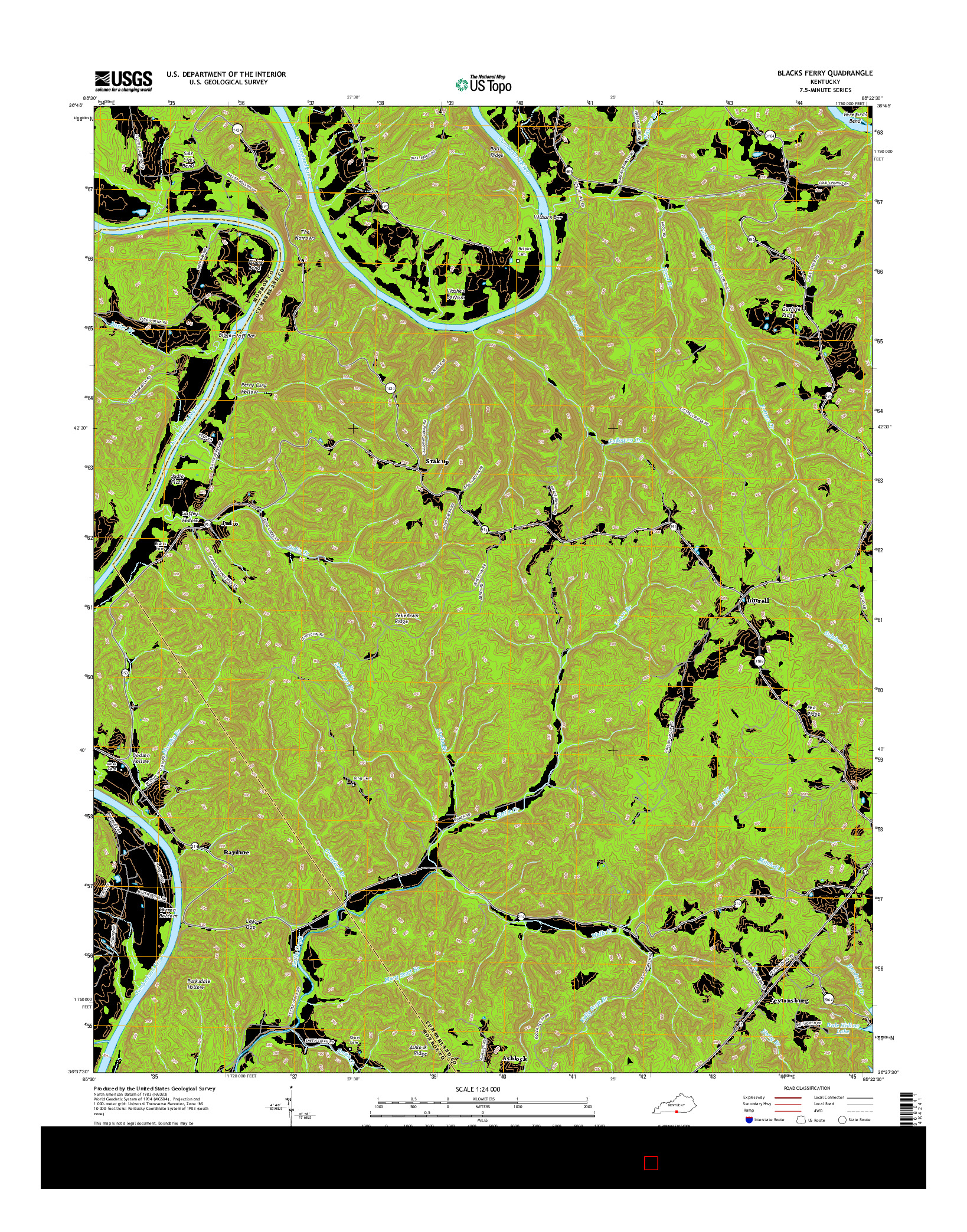 USGS US TOPO 7.5-MINUTE MAP FOR BLACKS FERRY, KY 2016
