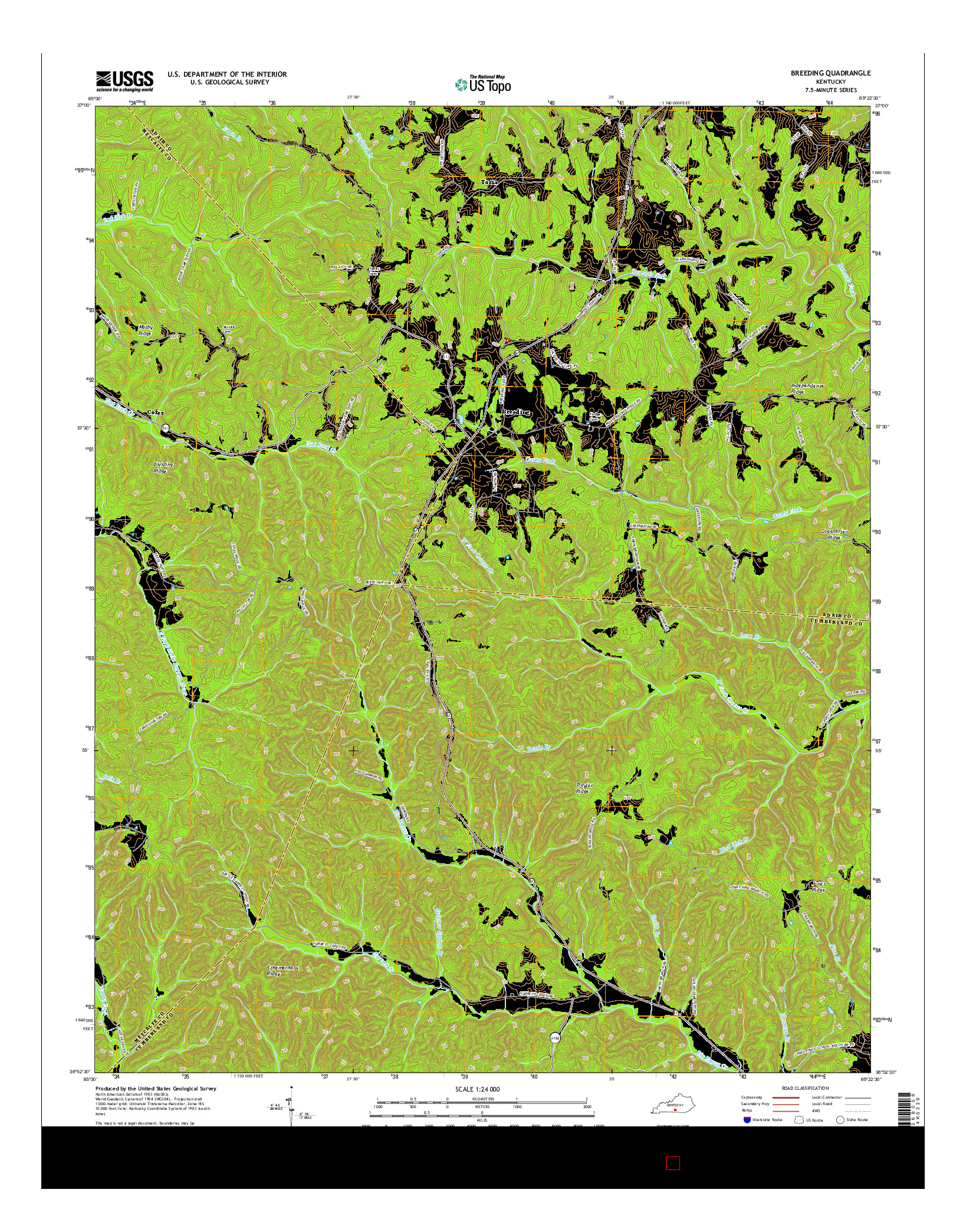 USGS US TOPO 7.5-MINUTE MAP FOR BREEDING, KY 2016