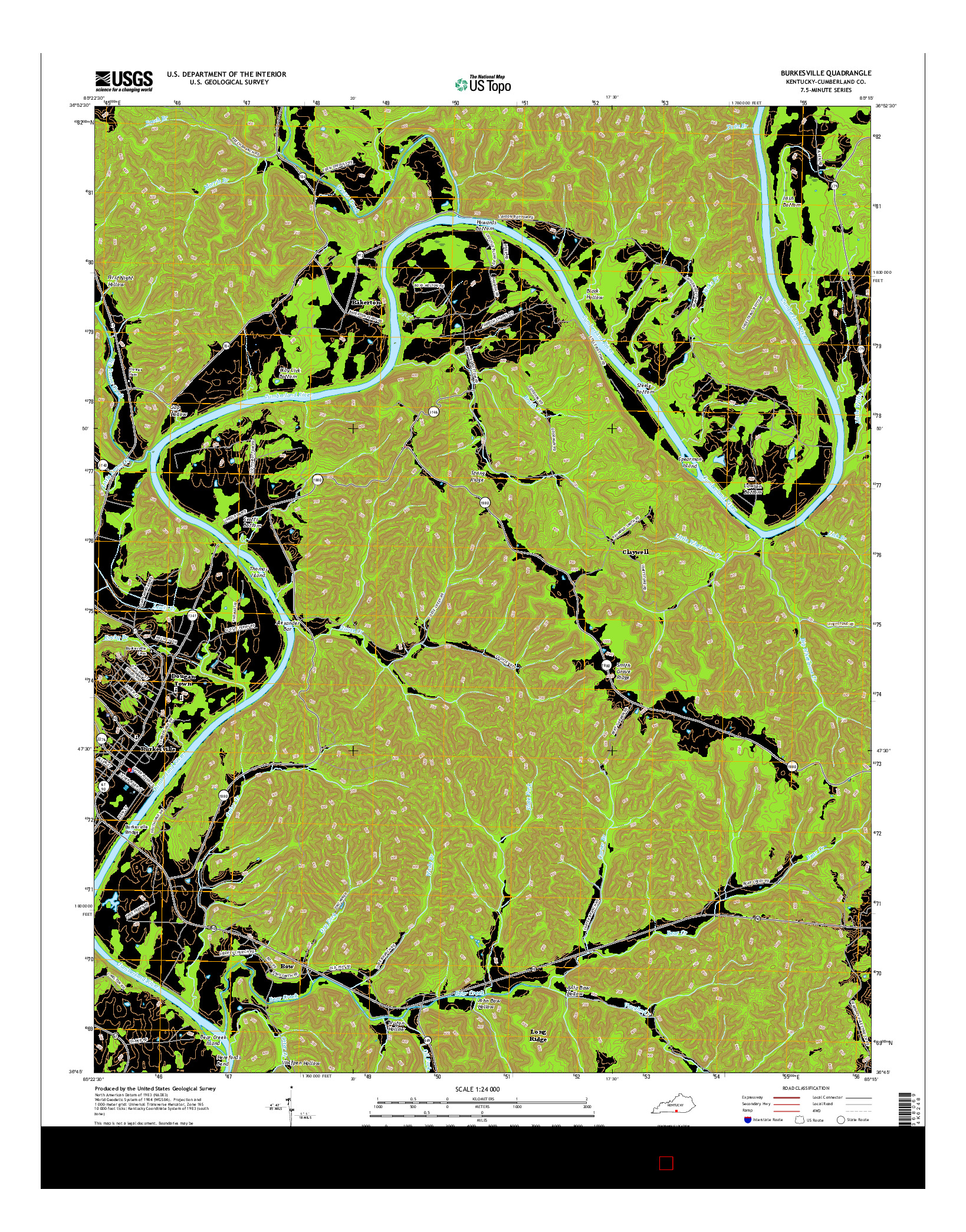 USGS US TOPO 7.5-MINUTE MAP FOR BURKESVILLE, KY 2016