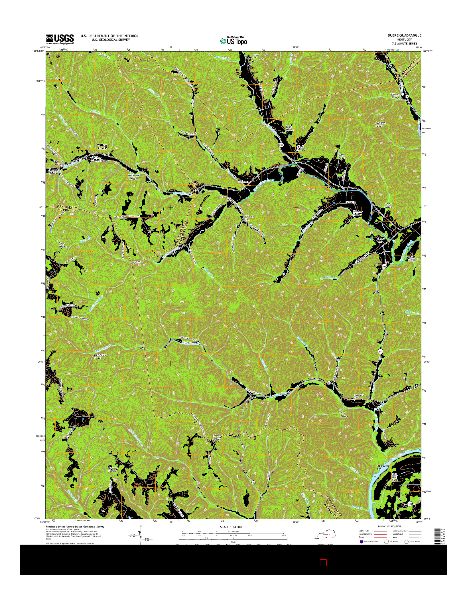 USGS US TOPO 7.5-MINUTE MAP FOR DUBRE, KY 2016