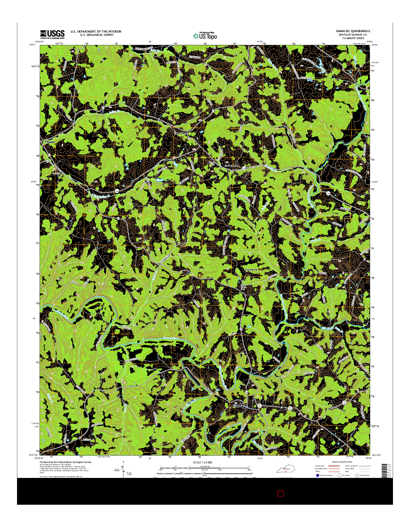 USGS US TOPO 7.5-MINUTE MAP FOR GAMALIEL, KY 2016