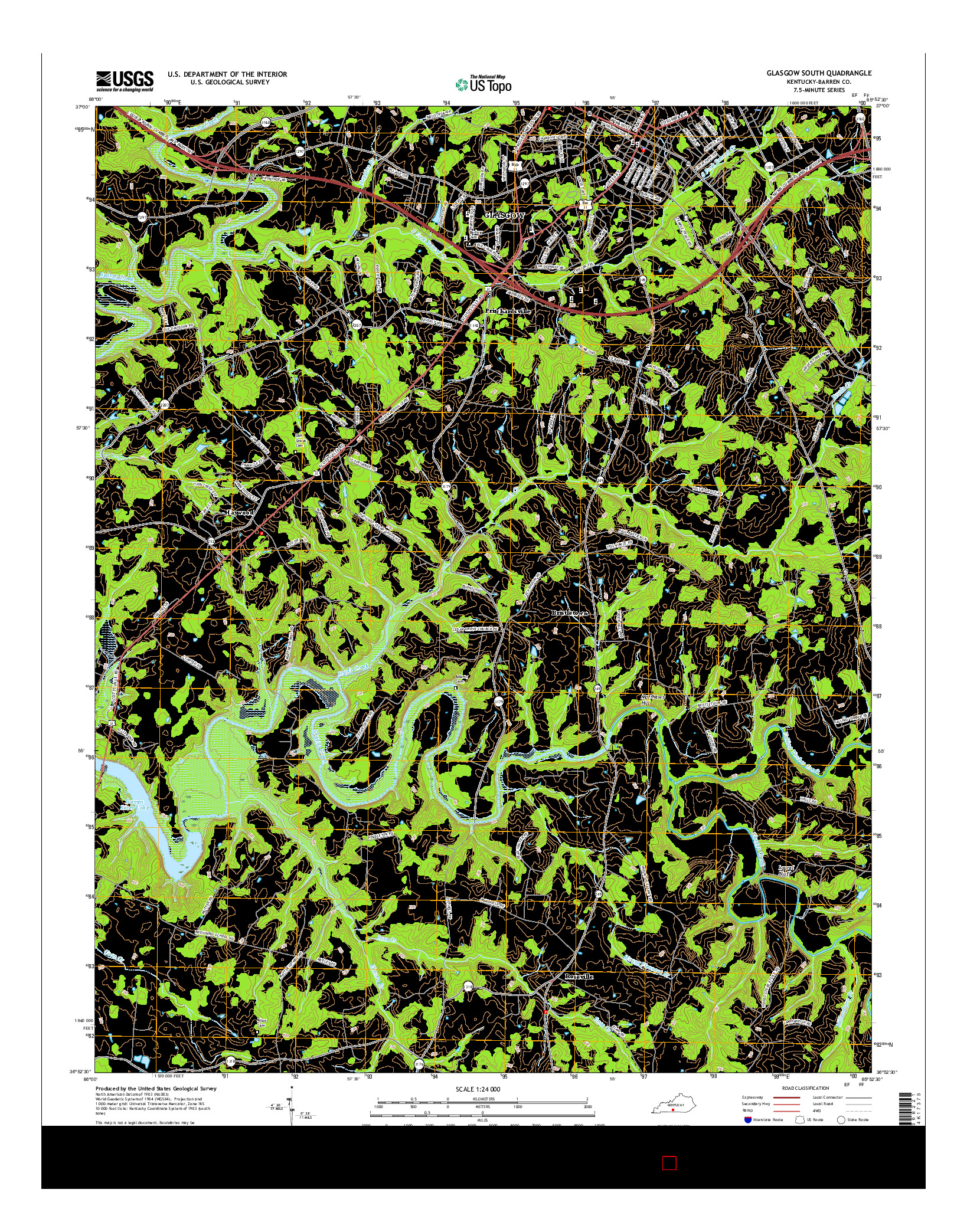 USGS US TOPO 7.5-MINUTE MAP FOR GLASGOW SOUTH, KY 2016