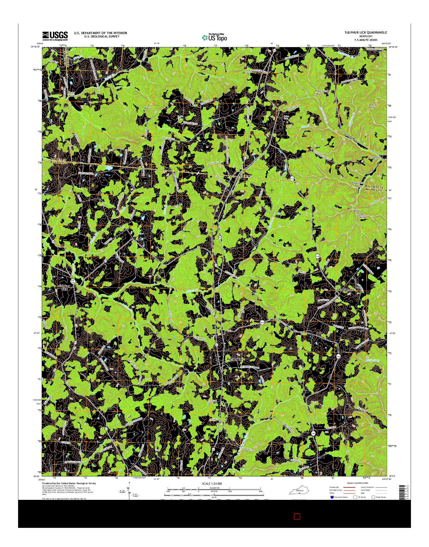USGS US TOPO 7.5-MINUTE MAP FOR SULPHUR LICK, KY 2016