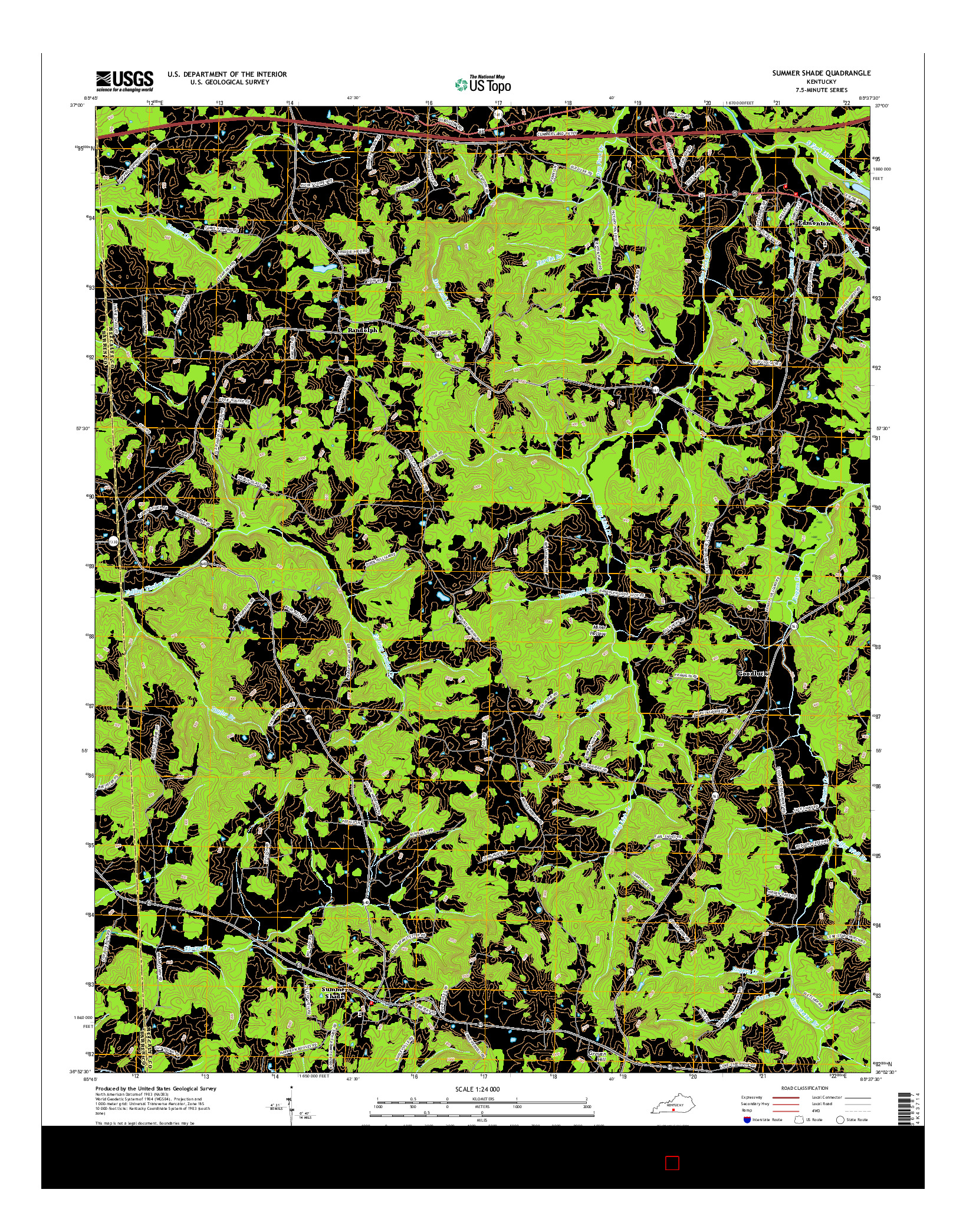 USGS US TOPO 7.5-MINUTE MAP FOR SUMMER SHADE, KY 2016