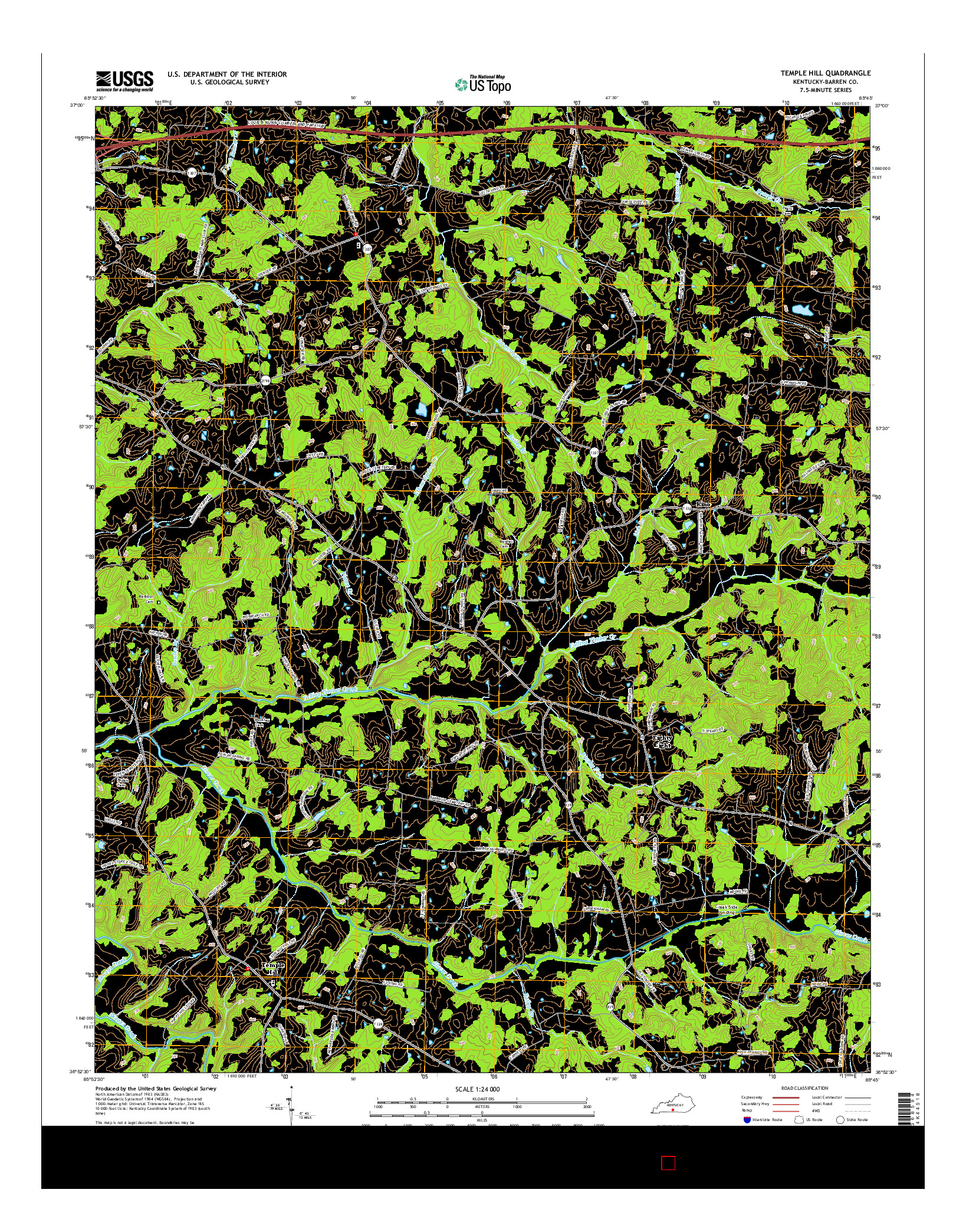 USGS US TOPO 7.5-MINUTE MAP FOR TEMPLE HILL, KY 2016