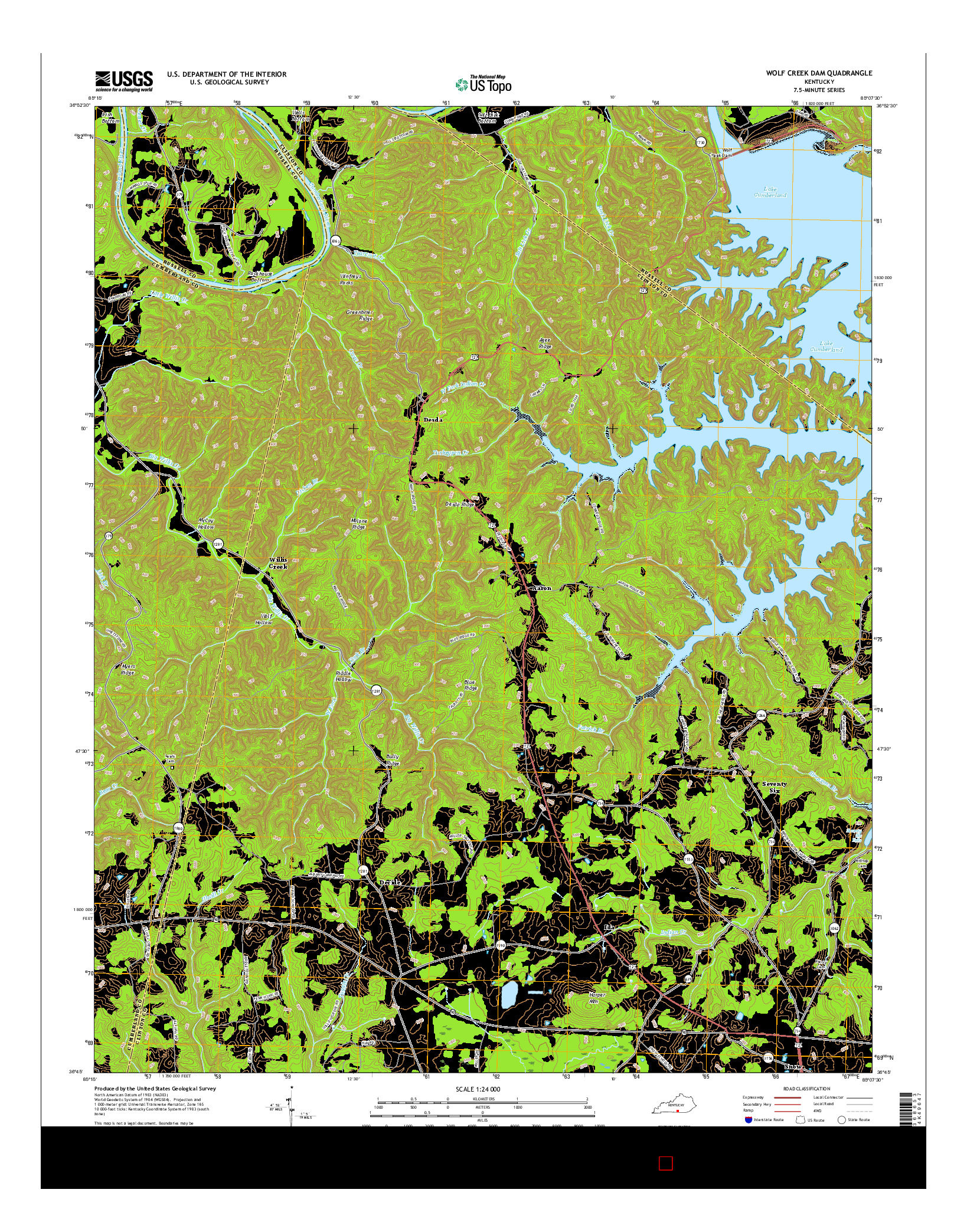 USGS US TOPO 7.5-MINUTE MAP FOR WOLF CREEK DAM, KY 2016