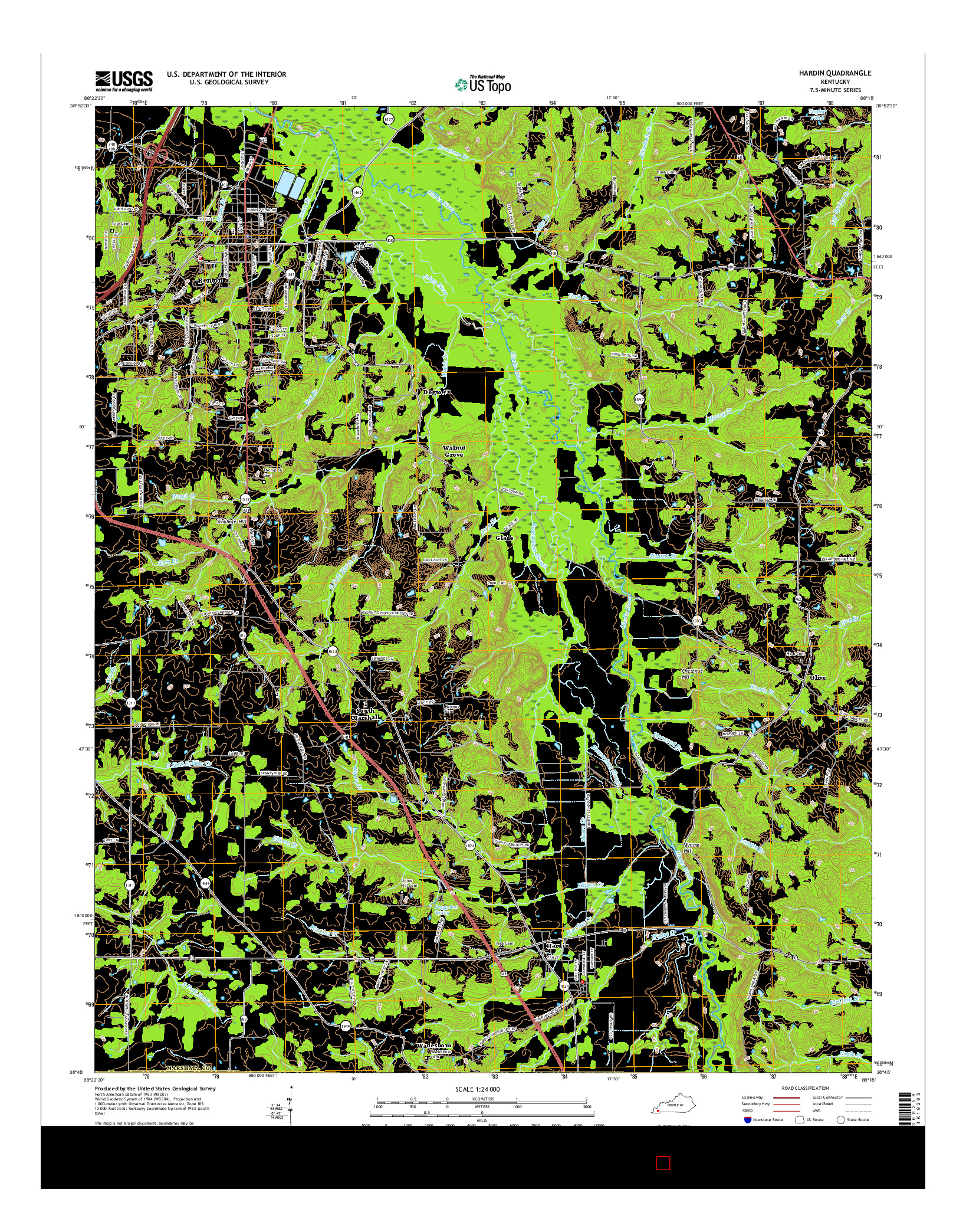 USGS US TOPO 7.5-MINUTE MAP FOR HARDIN, KY 2016