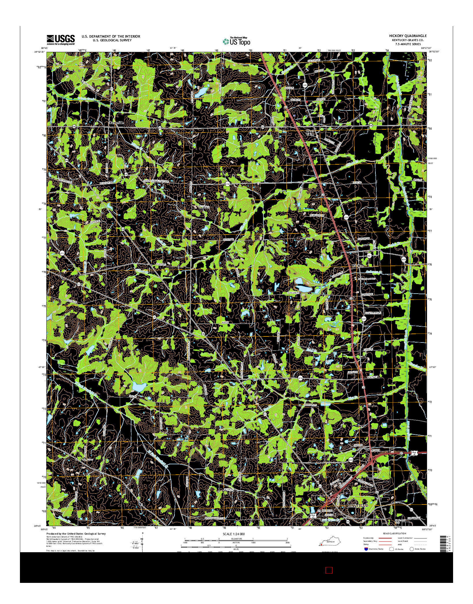 USGS US TOPO 7.5-MINUTE MAP FOR HICKORY, KY 2016