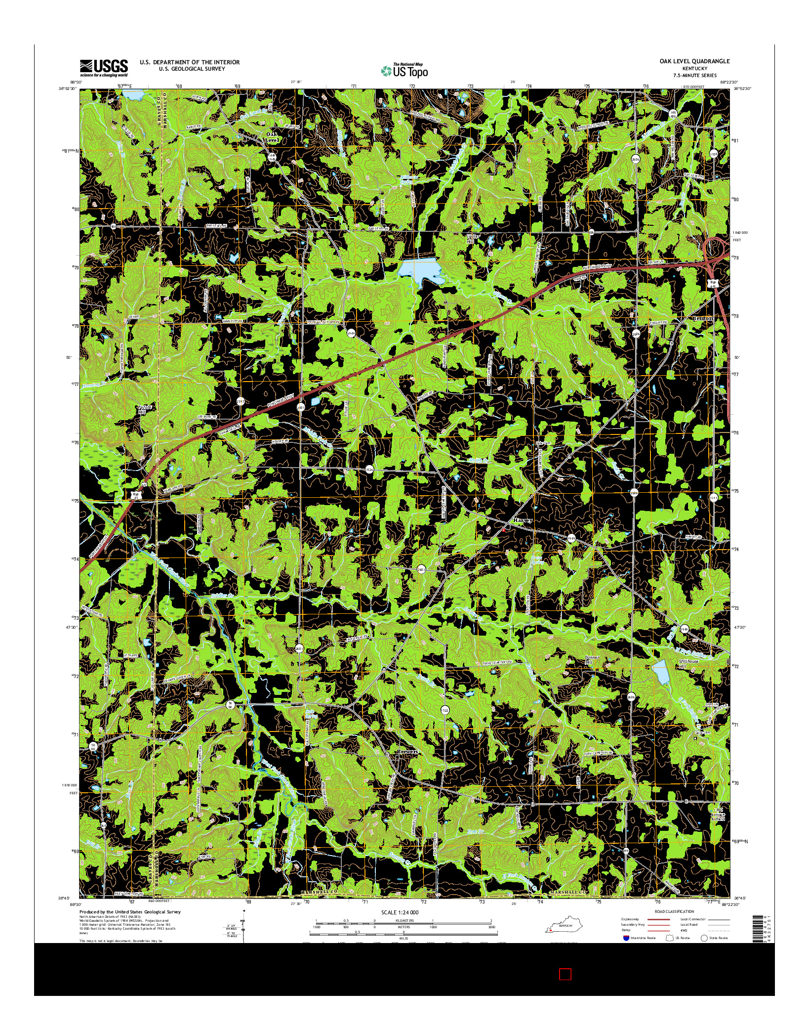 USGS US TOPO 7.5-MINUTE MAP FOR OAK LEVEL, KY 2016