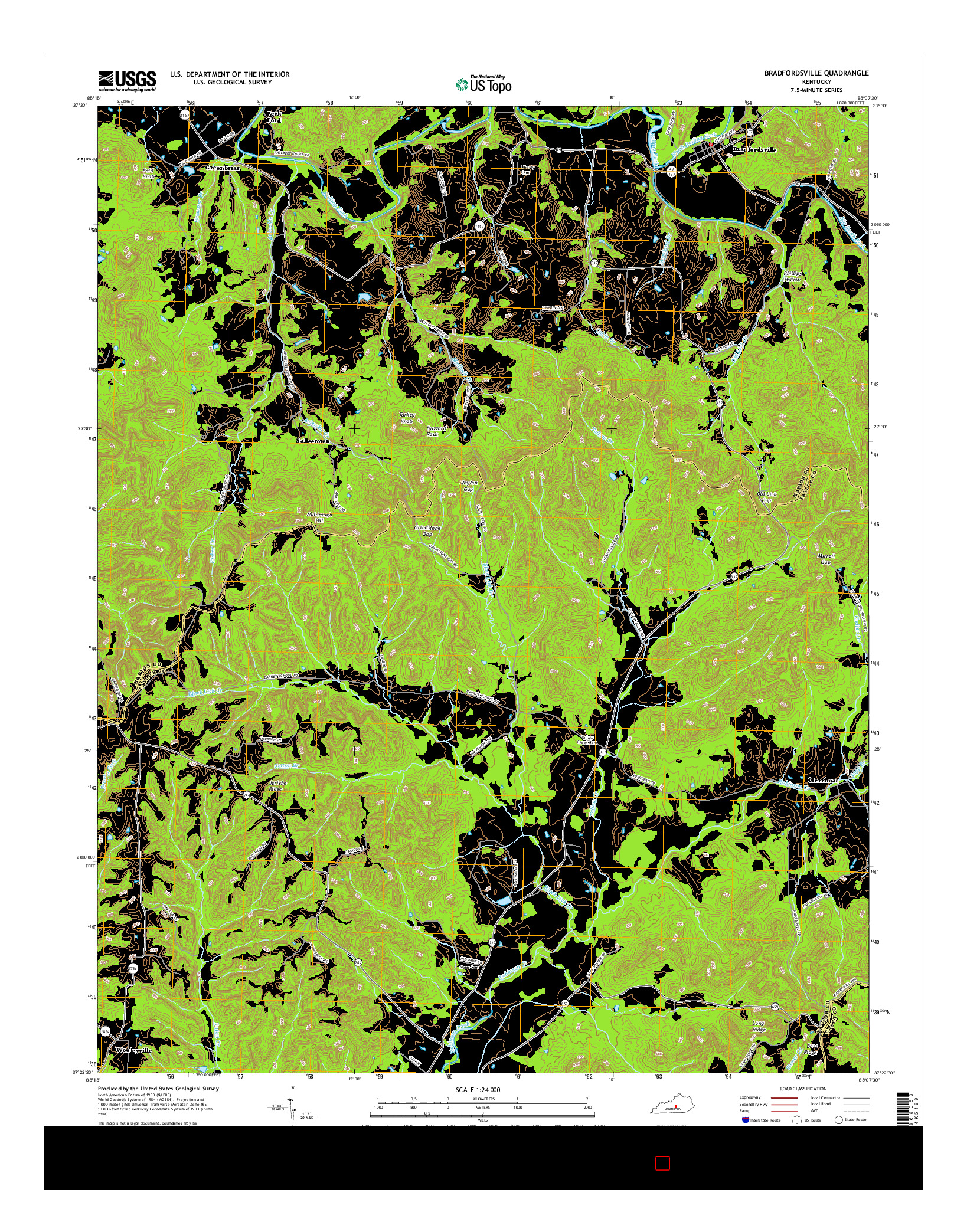 USGS US TOPO 7.5-MINUTE MAP FOR BRADFORDSVILLE, KY 2016