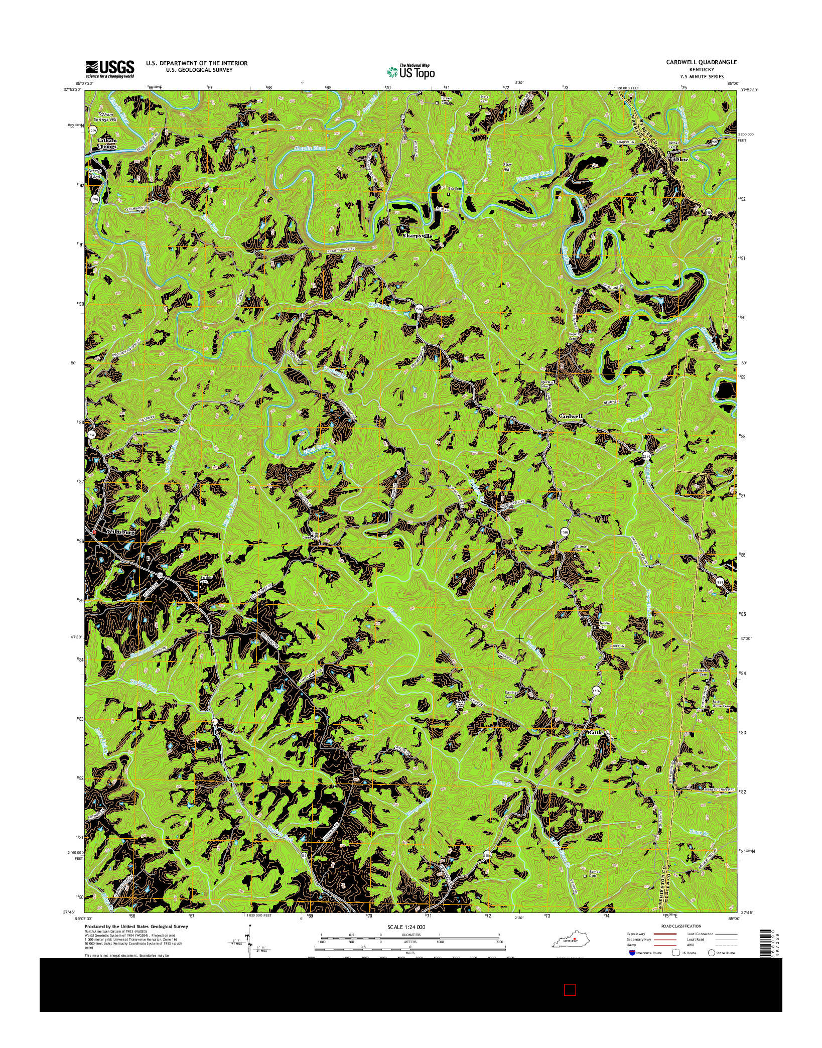 USGS US TOPO 7.5-MINUTE MAP FOR CARDWELL, KY 2016