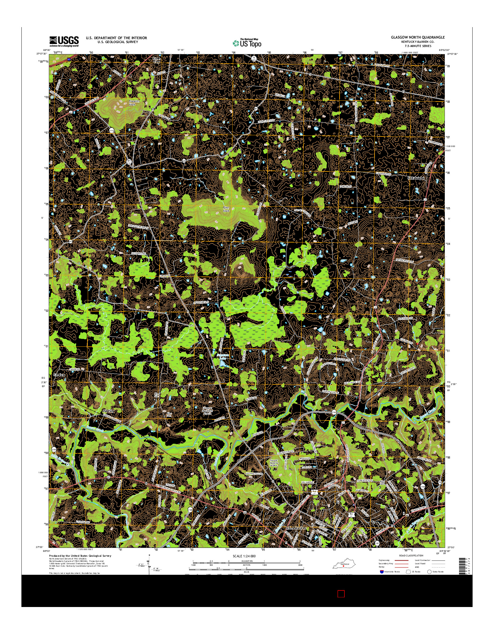 USGS US TOPO 7.5-MINUTE MAP FOR GLASGOW NORTH, KY 2016