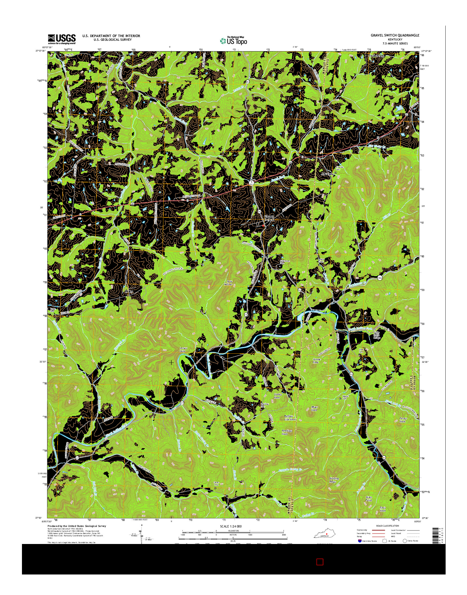 USGS US TOPO 7.5-MINUTE MAP FOR GRAVEL SWITCH, KY 2016