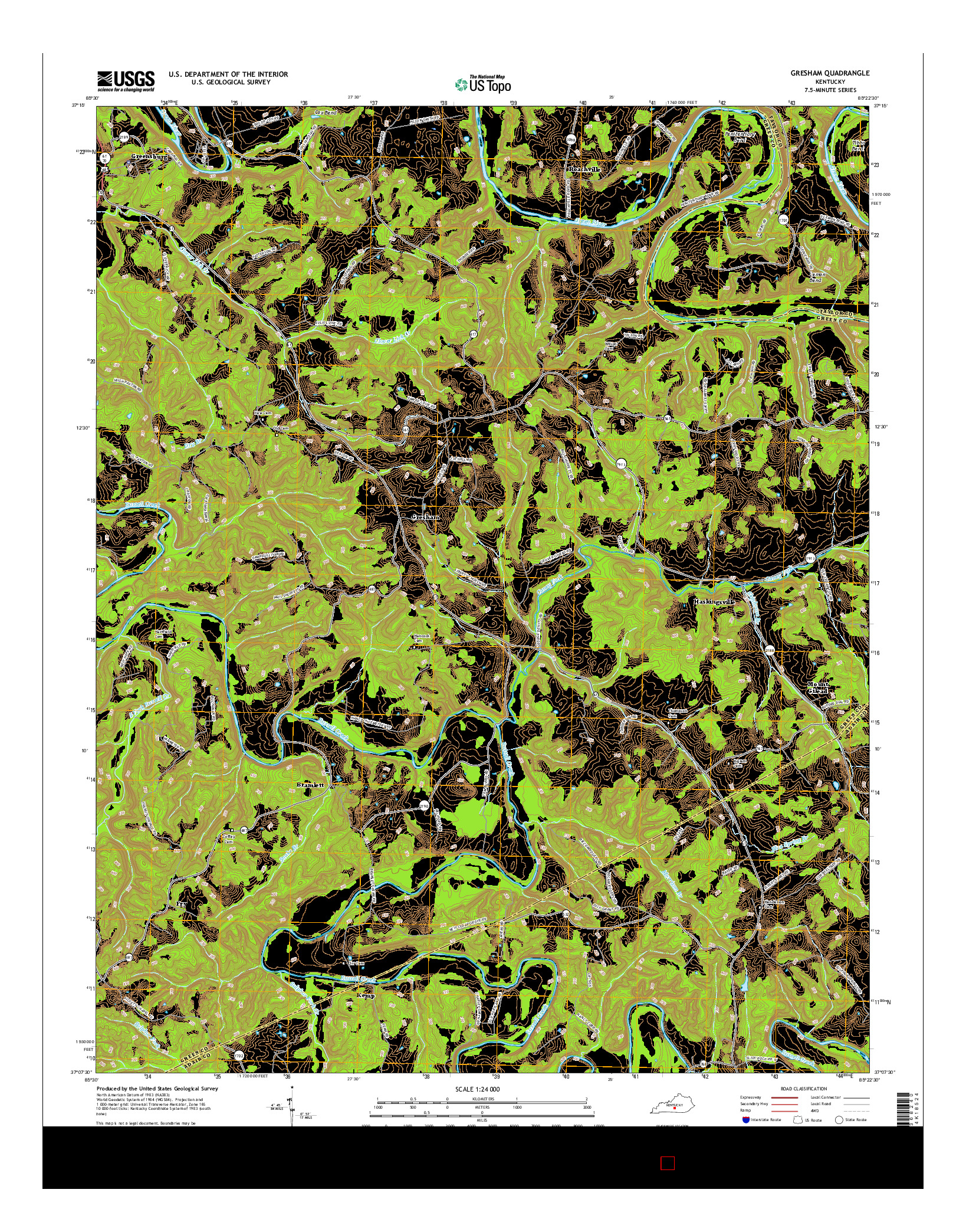 USGS US TOPO 7.5-MINUTE MAP FOR GRESHAM, KY 2016