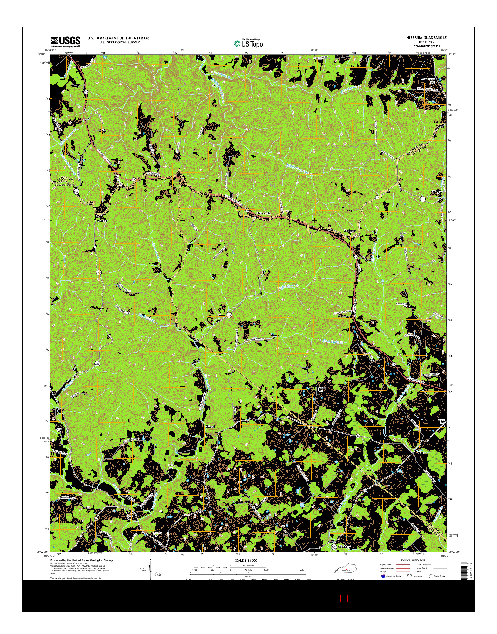 USGS US TOPO 7.5-MINUTE MAP FOR HIBERNIA, KY 2016