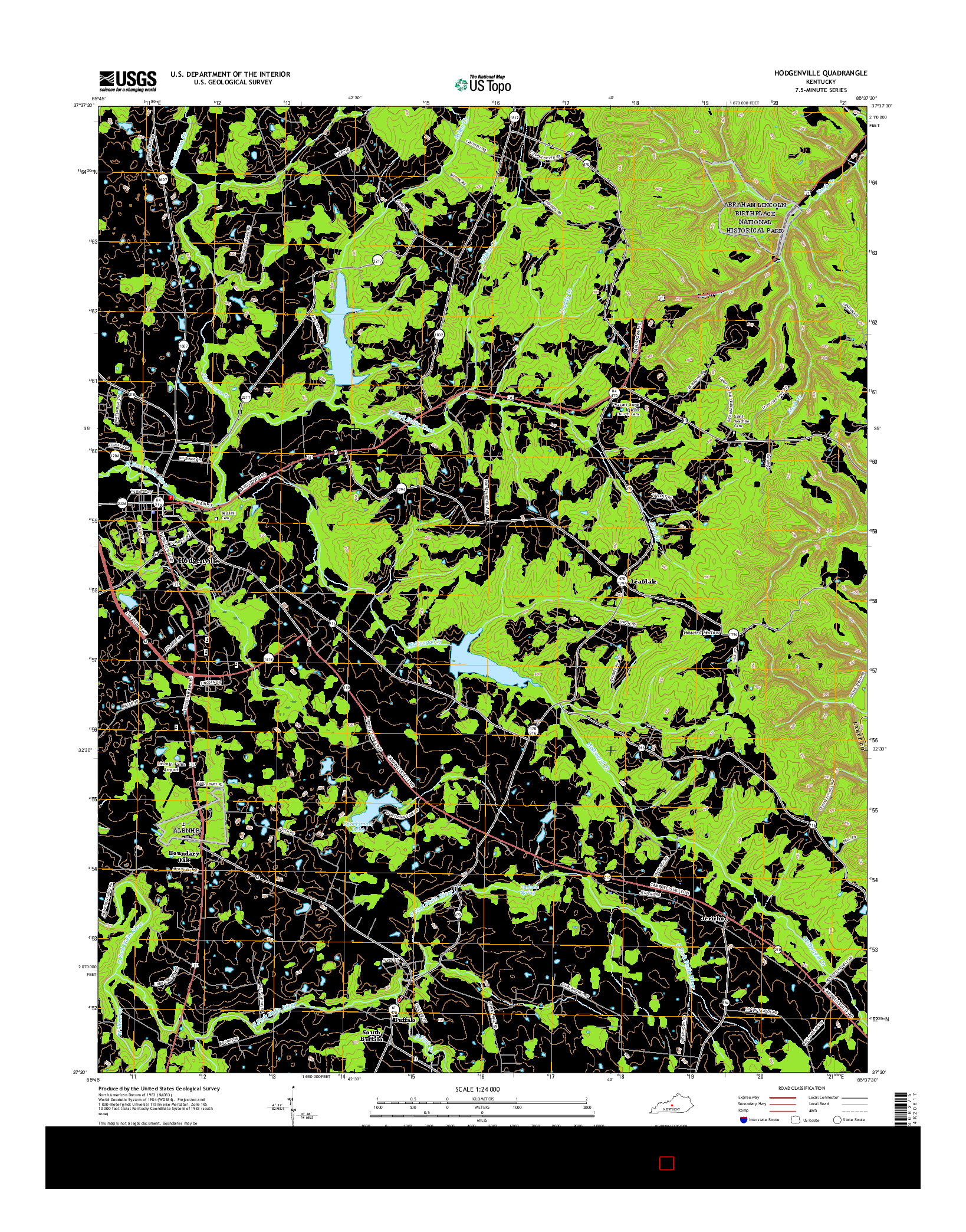 USGS US TOPO 7.5-MINUTE MAP FOR HODGENVILLE, KY 2016