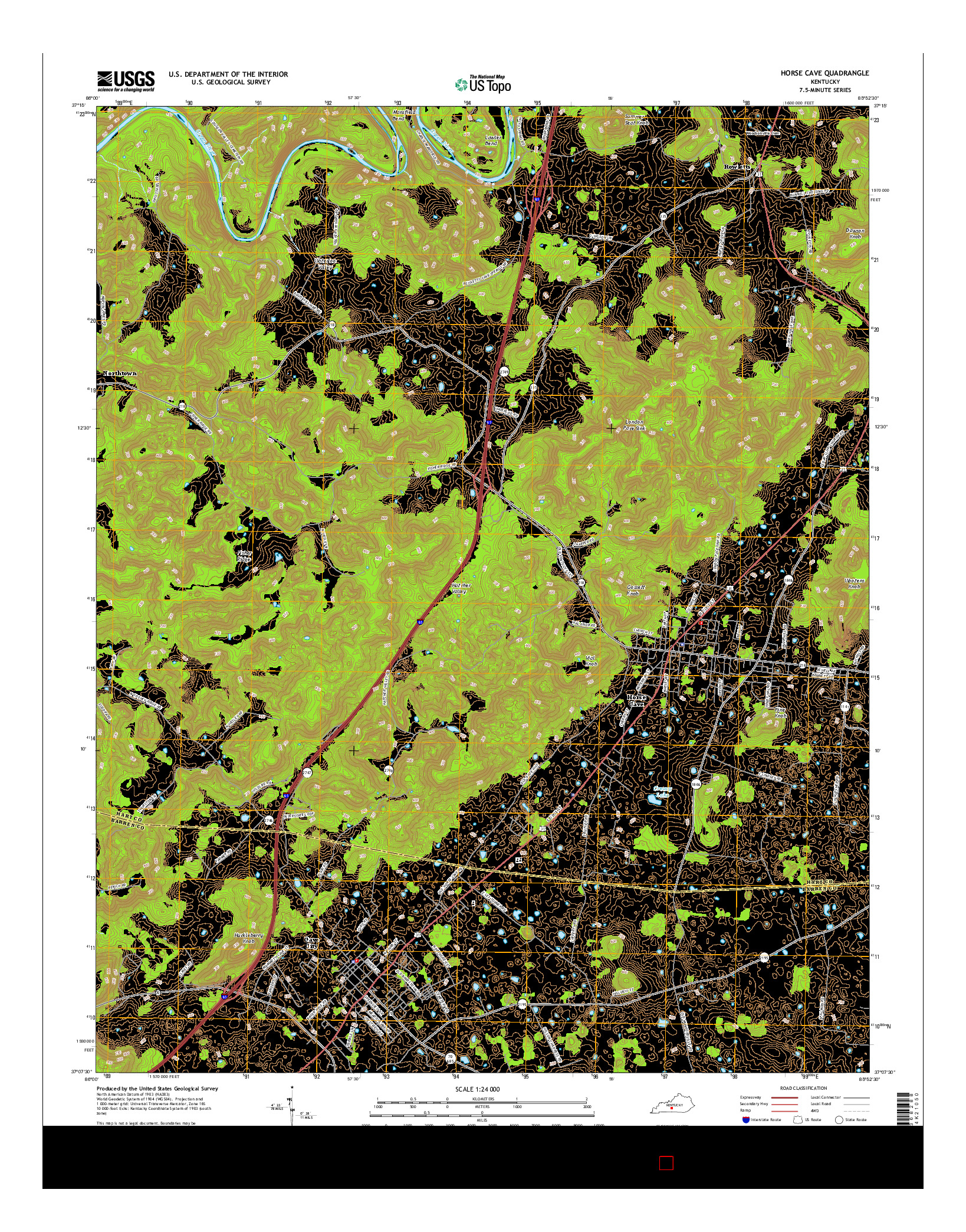 USGS US TOPO 7.5-MINUTE MAP FOR HORSE CAVE, KY 2016