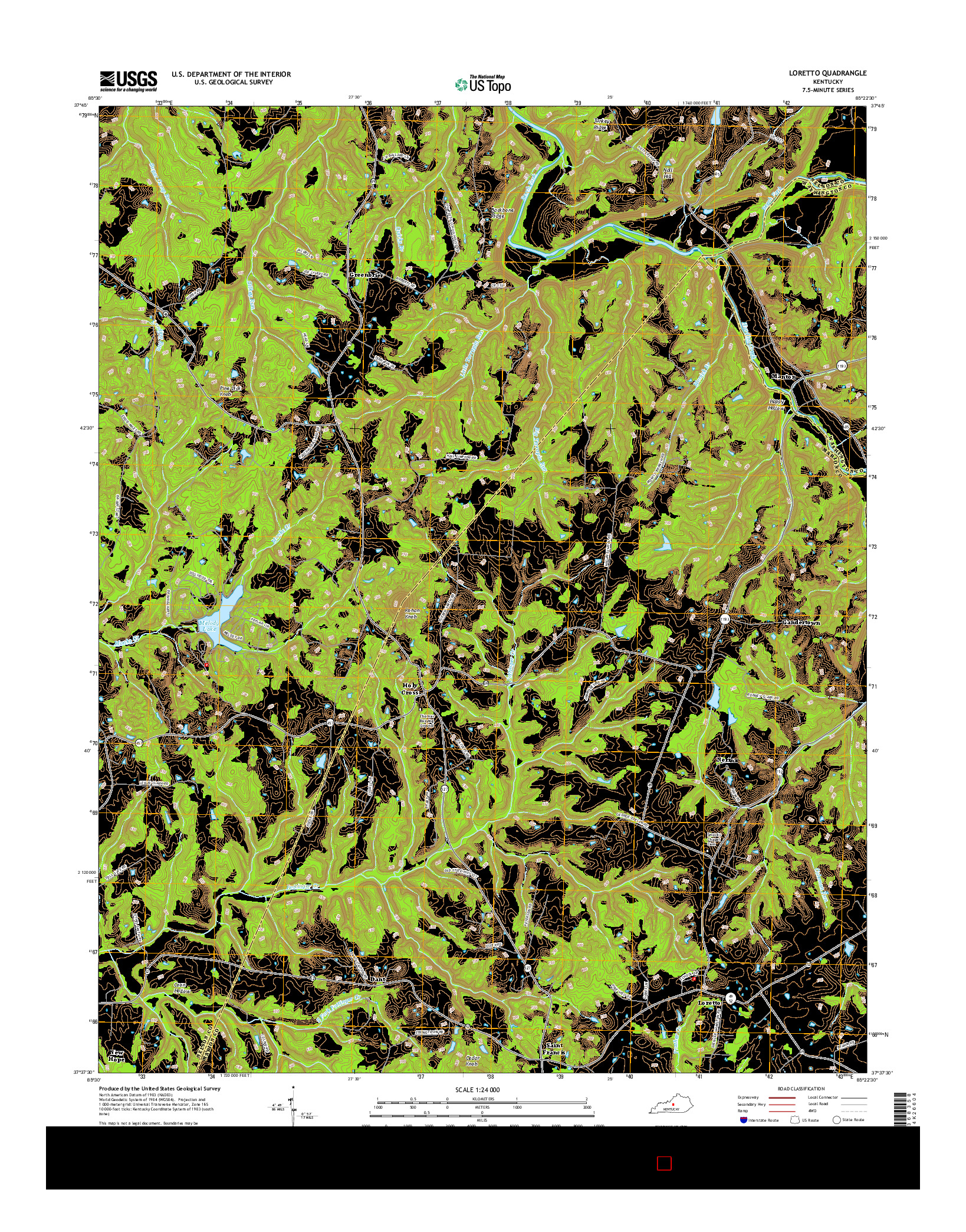 USGS US TOPO 7.5-MINUTE MAP FOR LORETTO, KY 2016