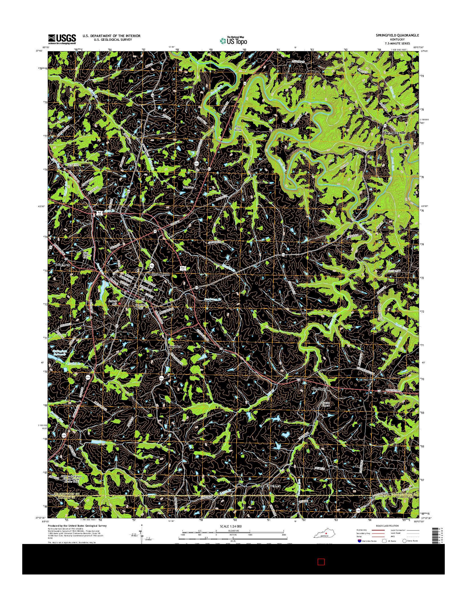 USGS US TOPO 7.5-MINUTE MAP FOR SPRINGFIELD, KY 2016