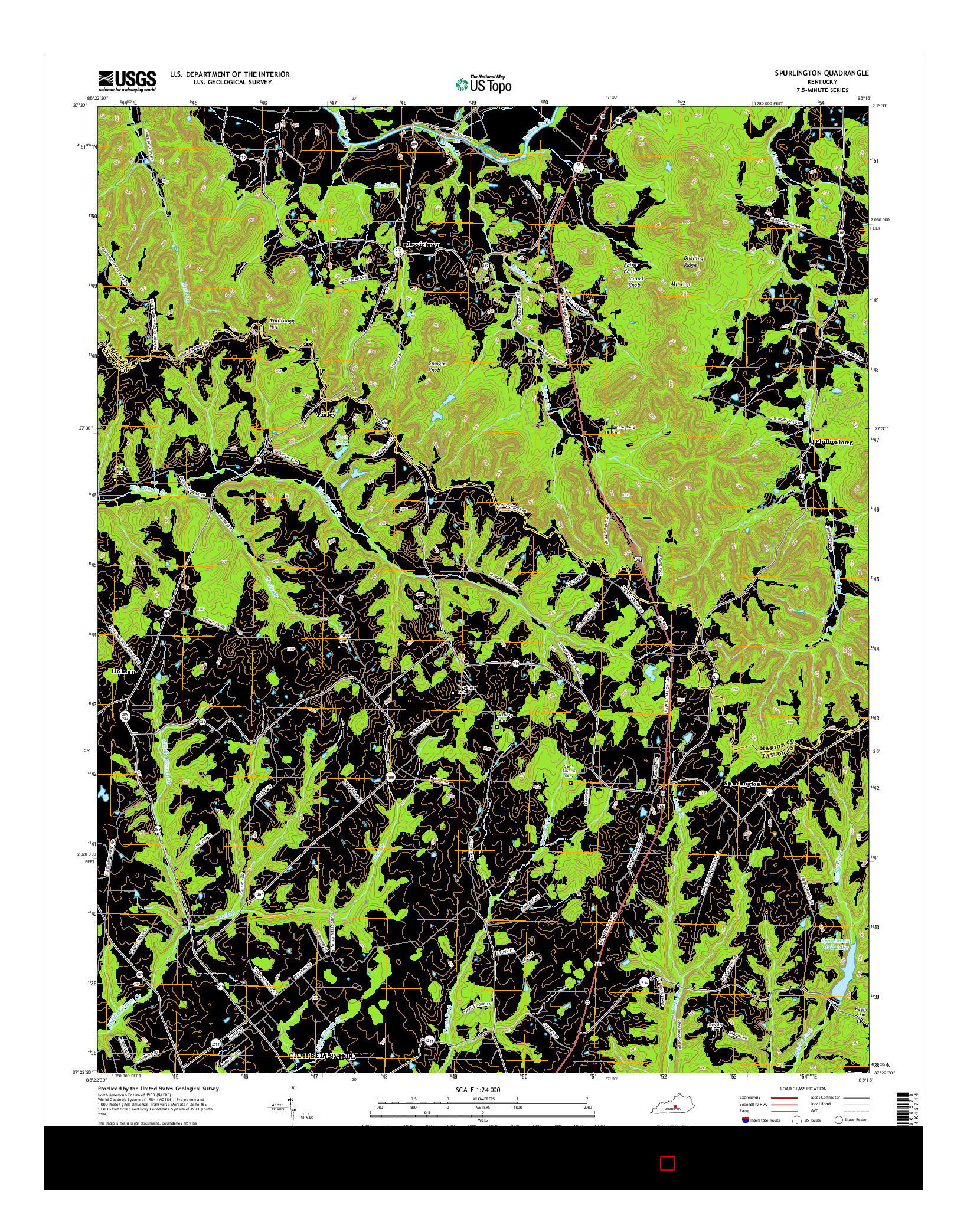 USGS US TOPO 7.5-MINUTE MAP FOR SPURLINGTON, KY 2016