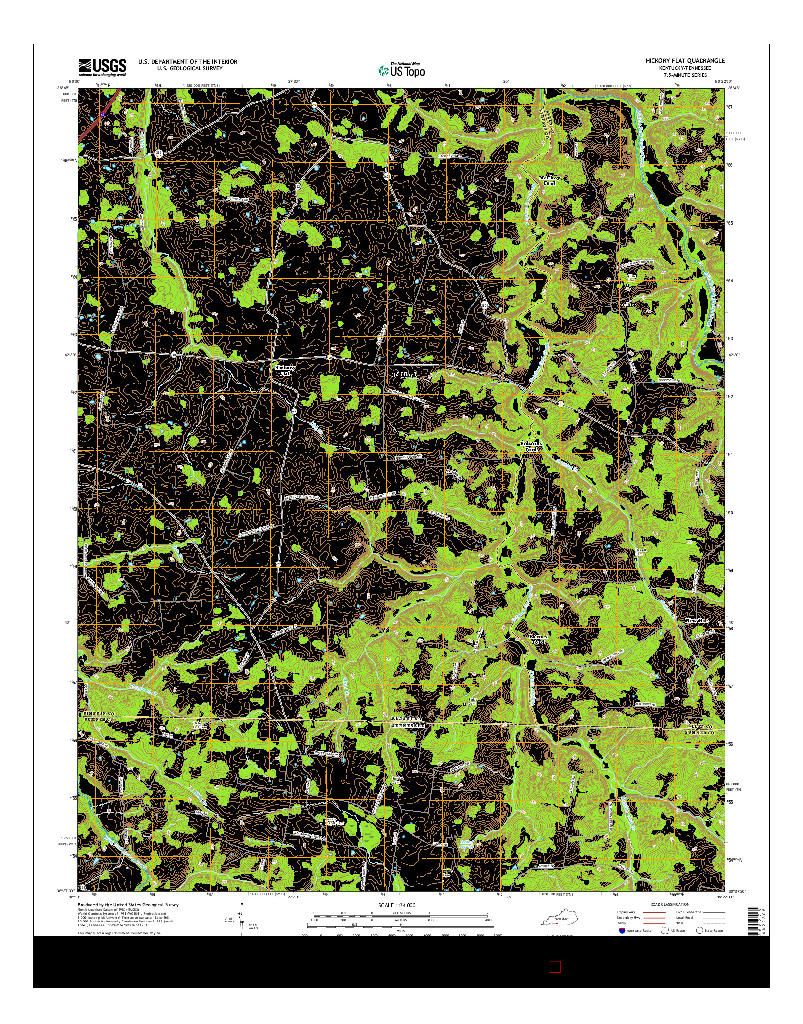 USGS US TOPO 7.5-MINUTE MAP FOR HICKORY FLAT, KY-TN 2016