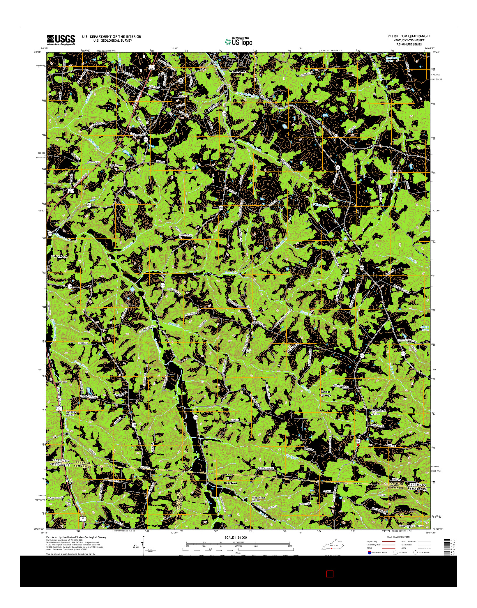 USGS US TOPO 7.5-MINUTE MAP FOR PETROLEUM, KY-TN 2016