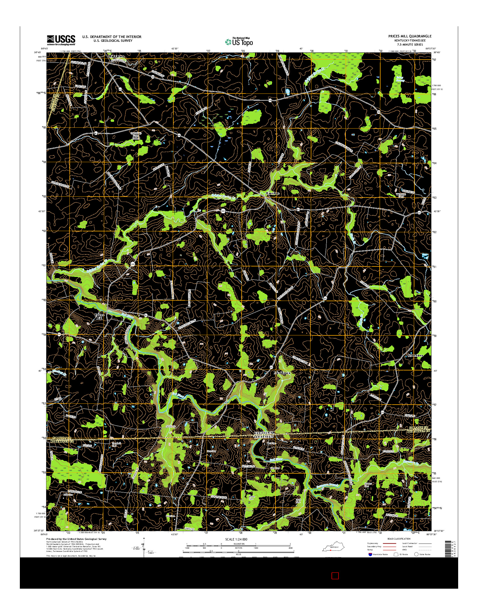 USGS US TOPO 7.5-MINUTE MAP FOR PRICES MILL, KY-TN 2016