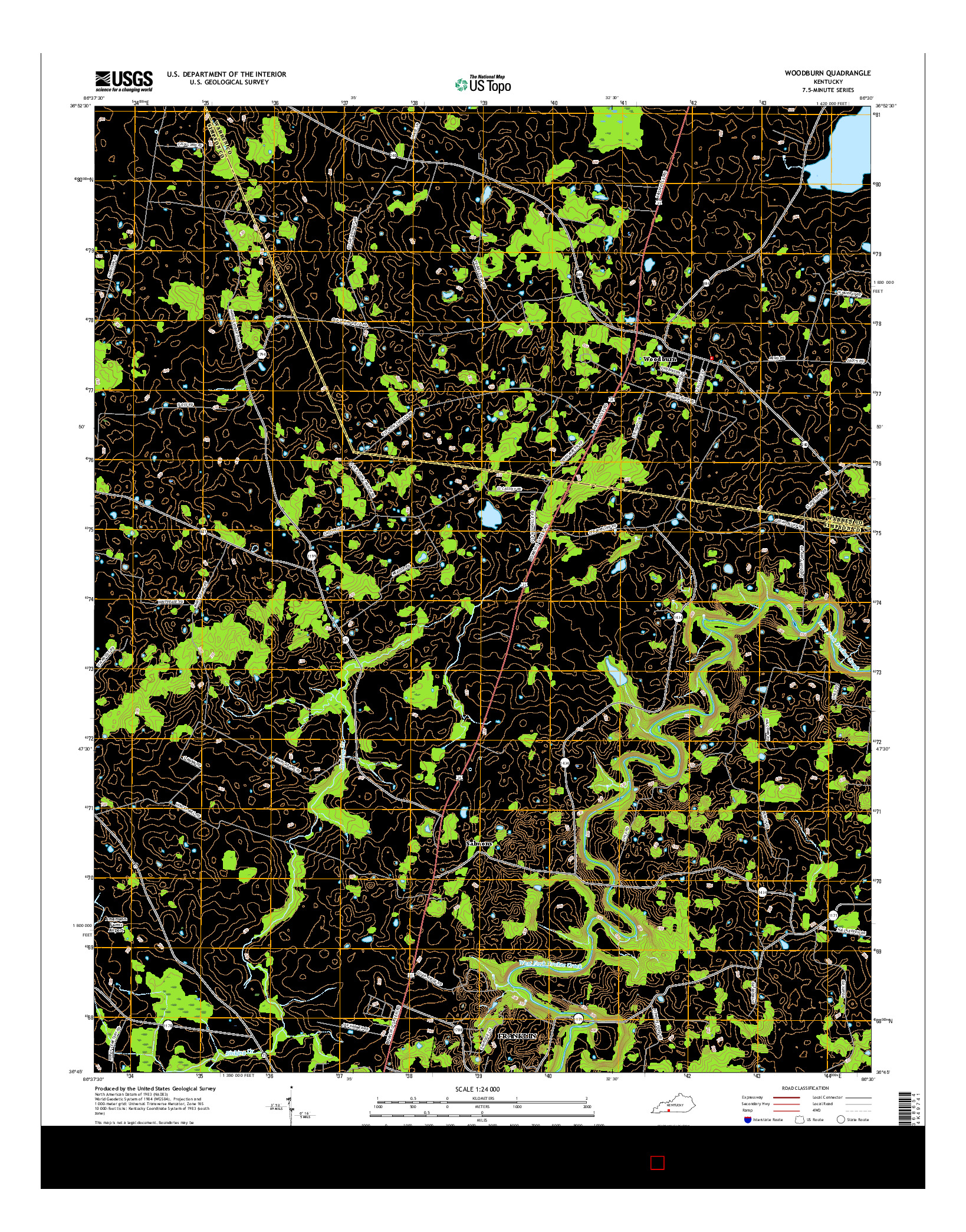 USGS US TOPO 7.5-MINUTE MAP FOR WOODBURN, KY 2016