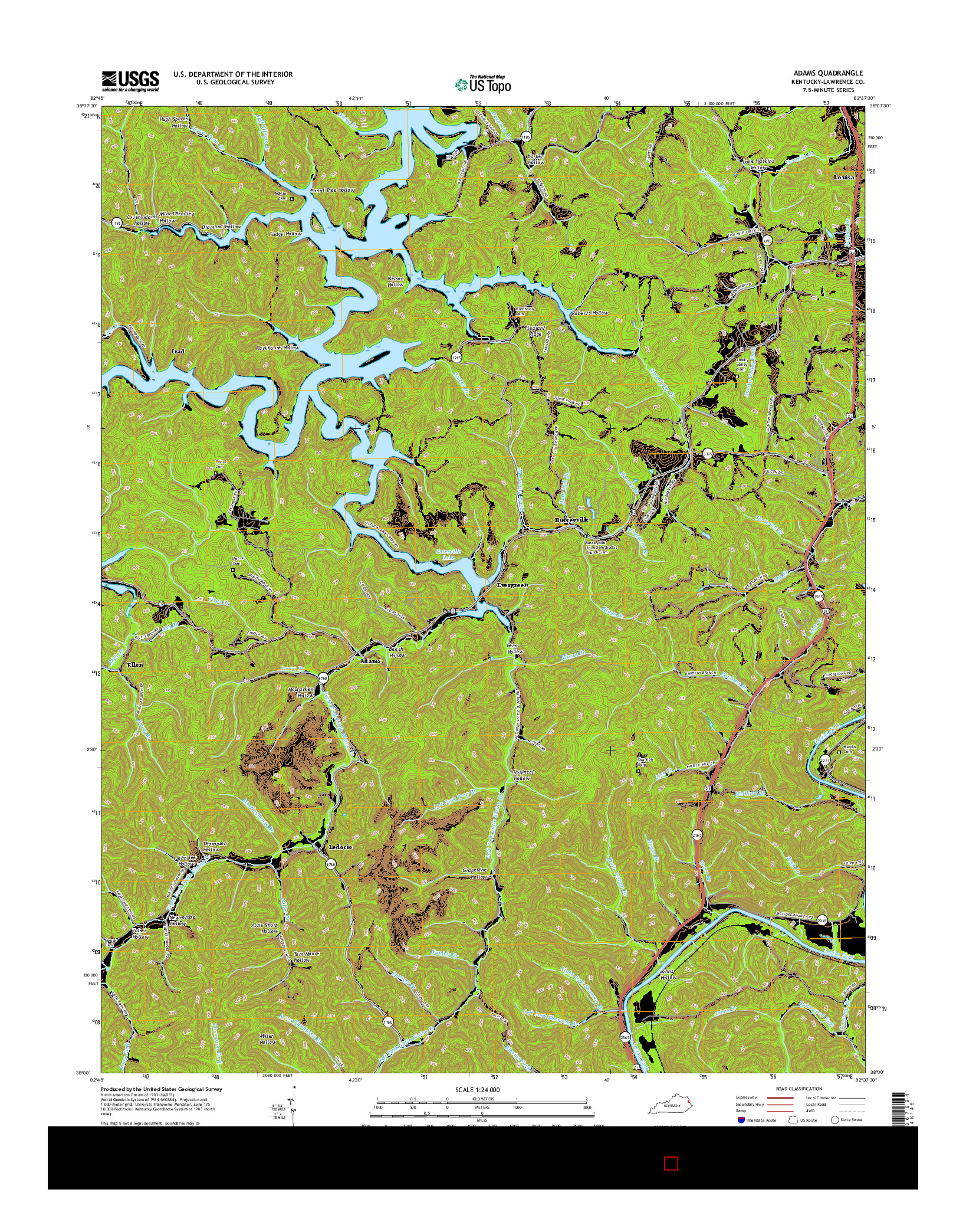 USGS US TOPO 7.5-MINUTE MAP FOR ADAMS, KY 2016