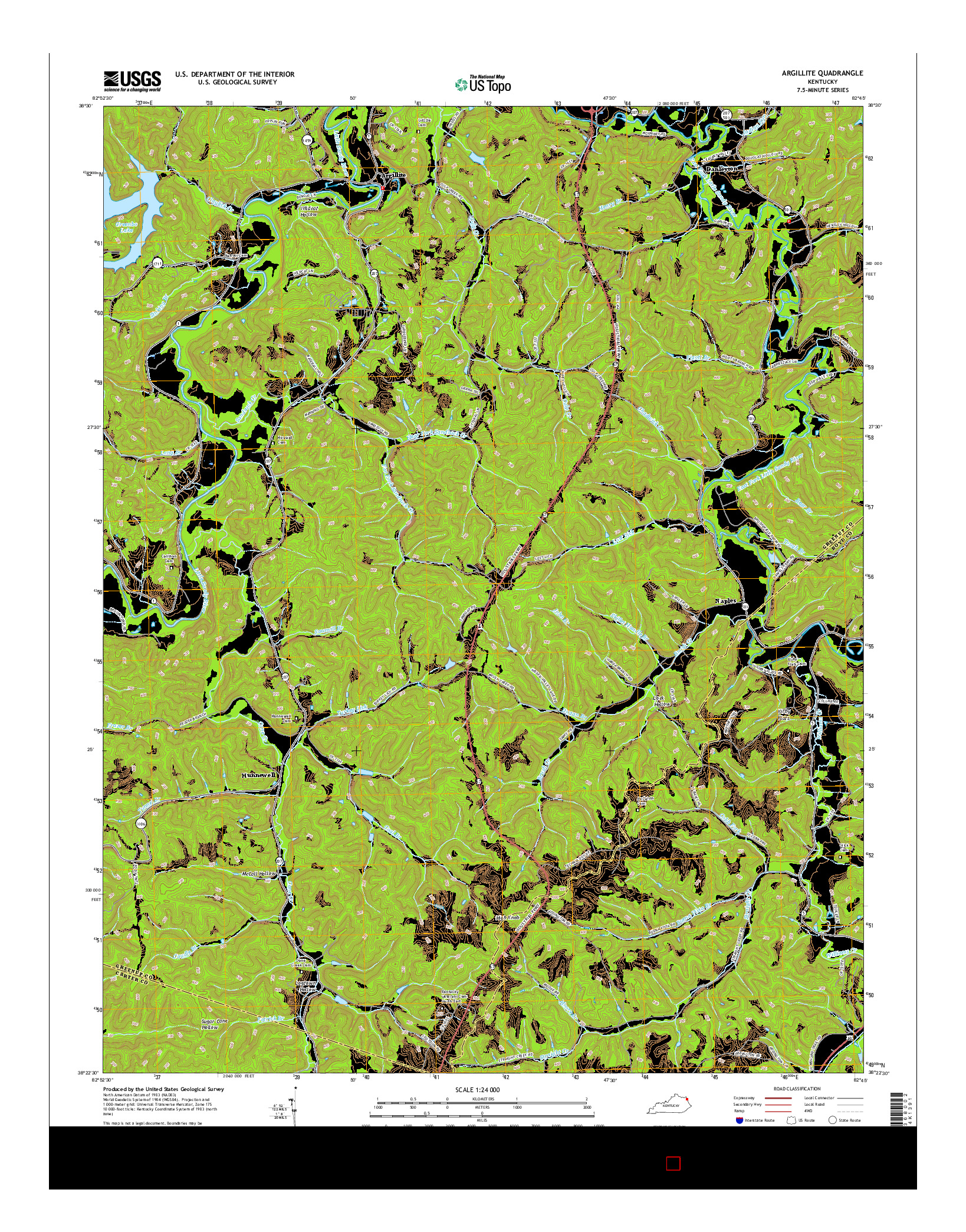 USGS US TOPO 7.5-MINUTE MAP FOR ARGILLITE, KY 2016