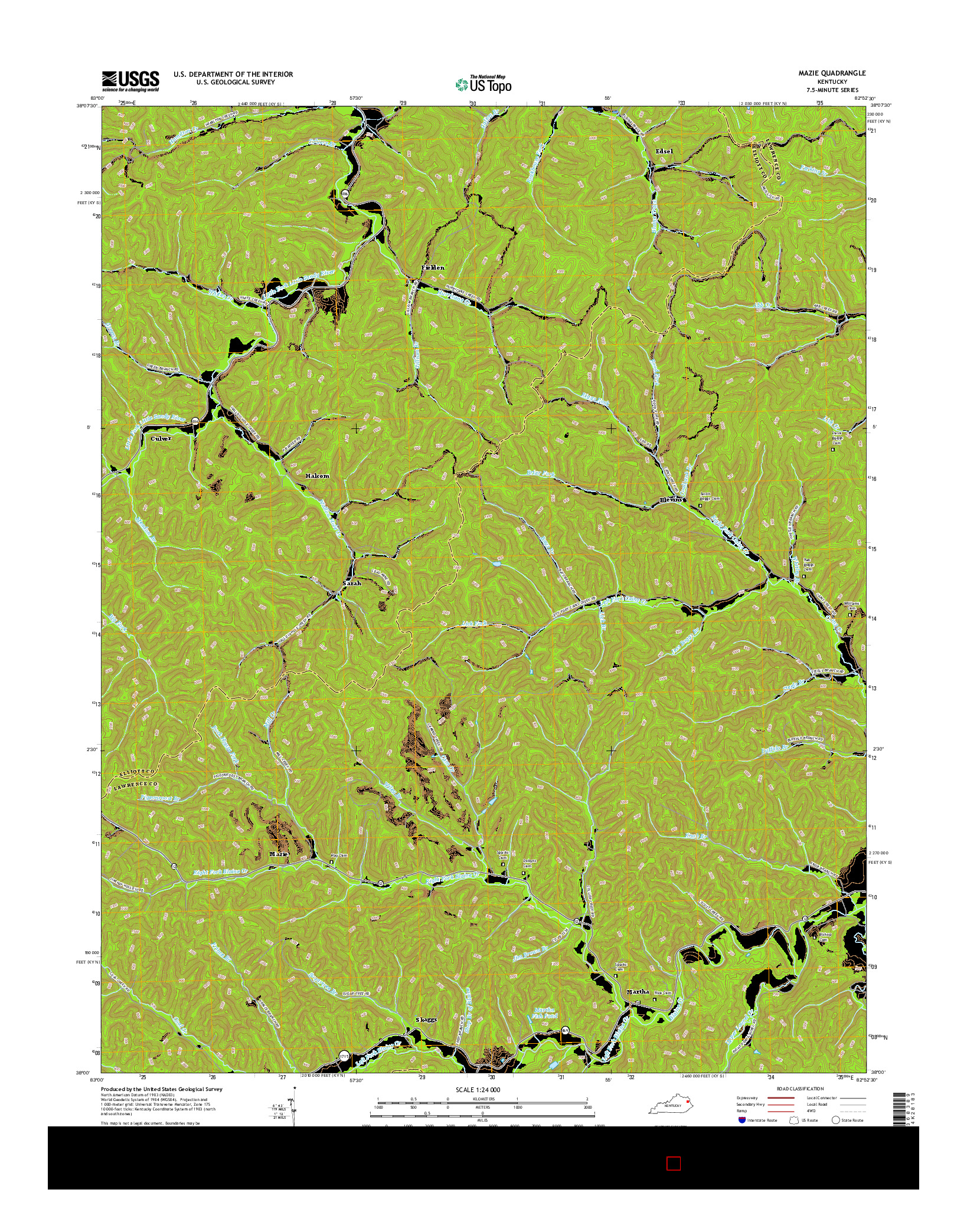 USGS US TOPO 7.5-MINUTE MAP FOR MAZIE, KY 2016