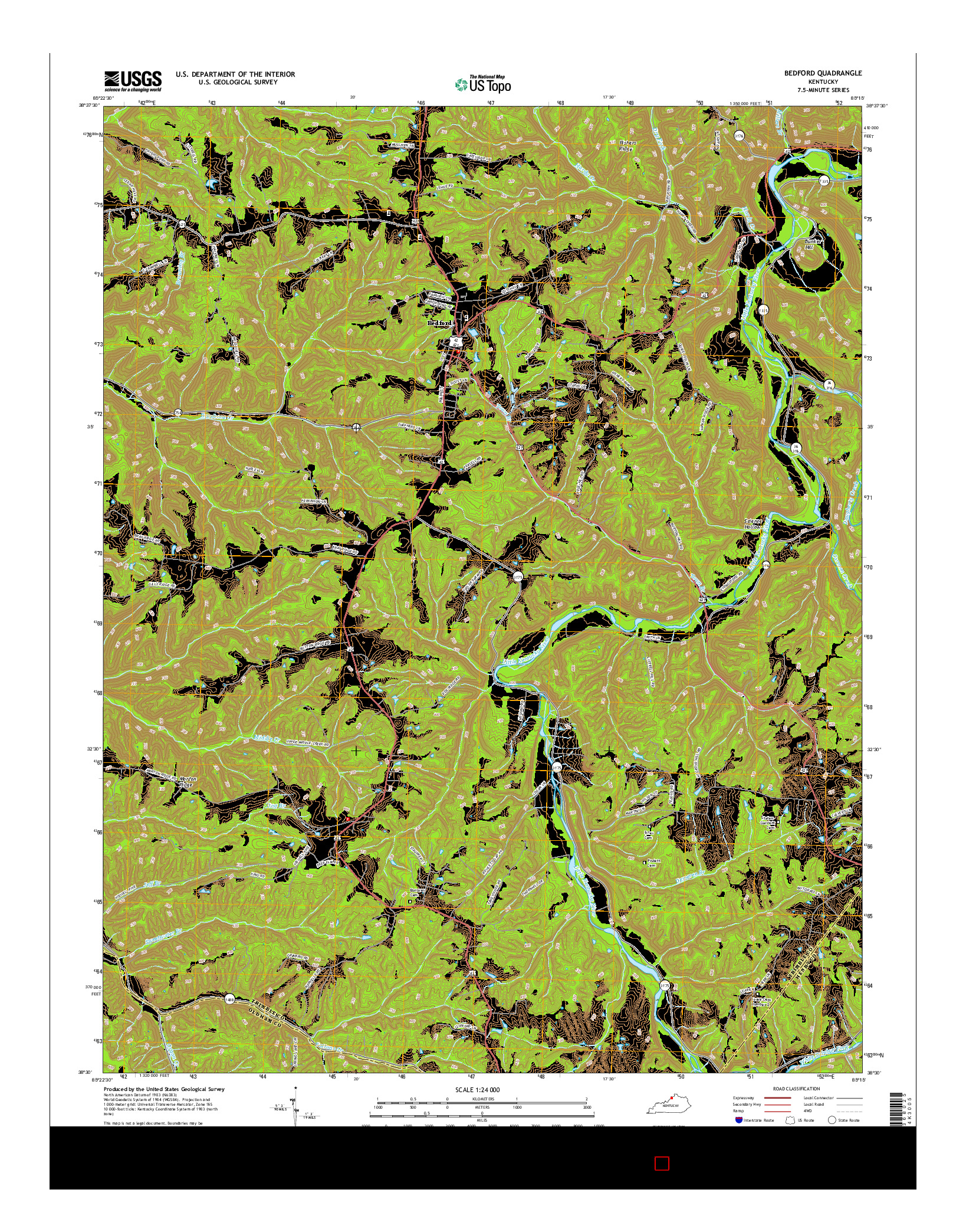 USGS US TOPO 7.5-MINUTE MAP FOR BEDFORD, KY 2016