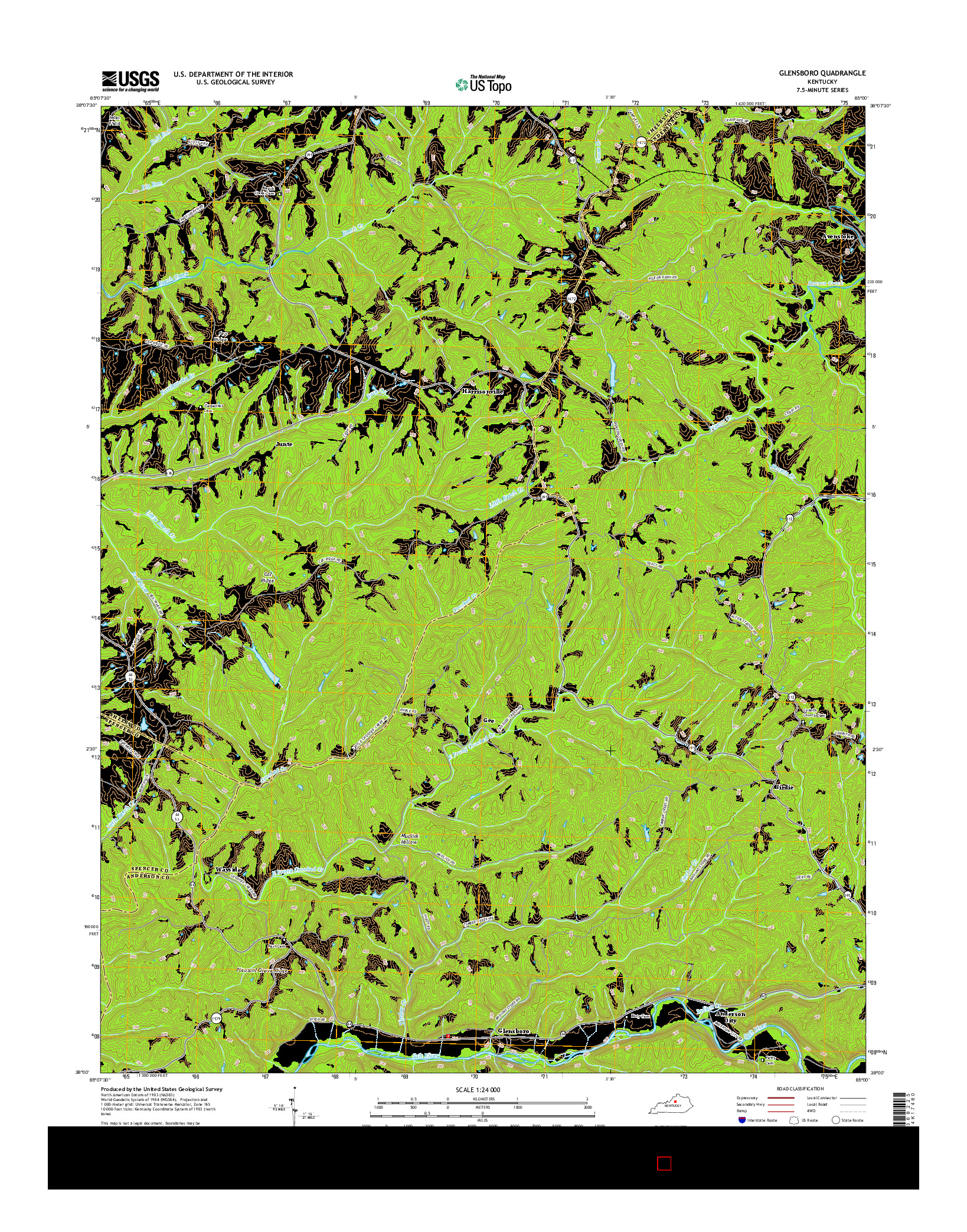 USGS US TOPO 7.5-MINUTE MAP FOR GLENSBORO, KY 2016