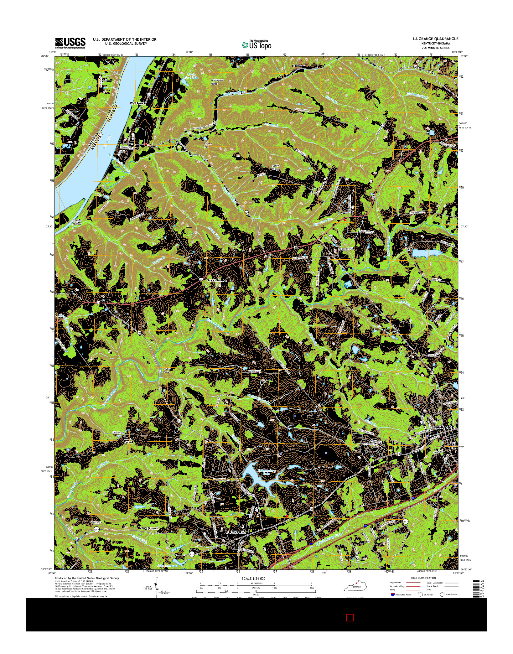 USGS US TOPO 7.5-MINUTE MAP FOR LA GRANGE, KY-IN 2016