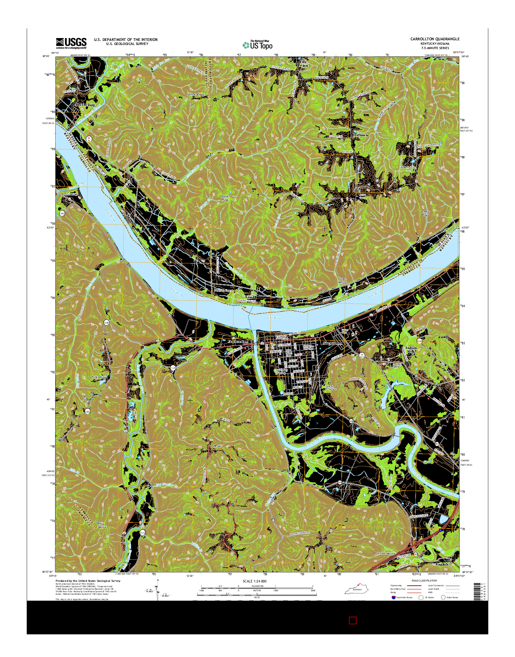 USGS US TOPO 7.5-MINUTE MAP FOR CARROLLTON, KY-IN 2016