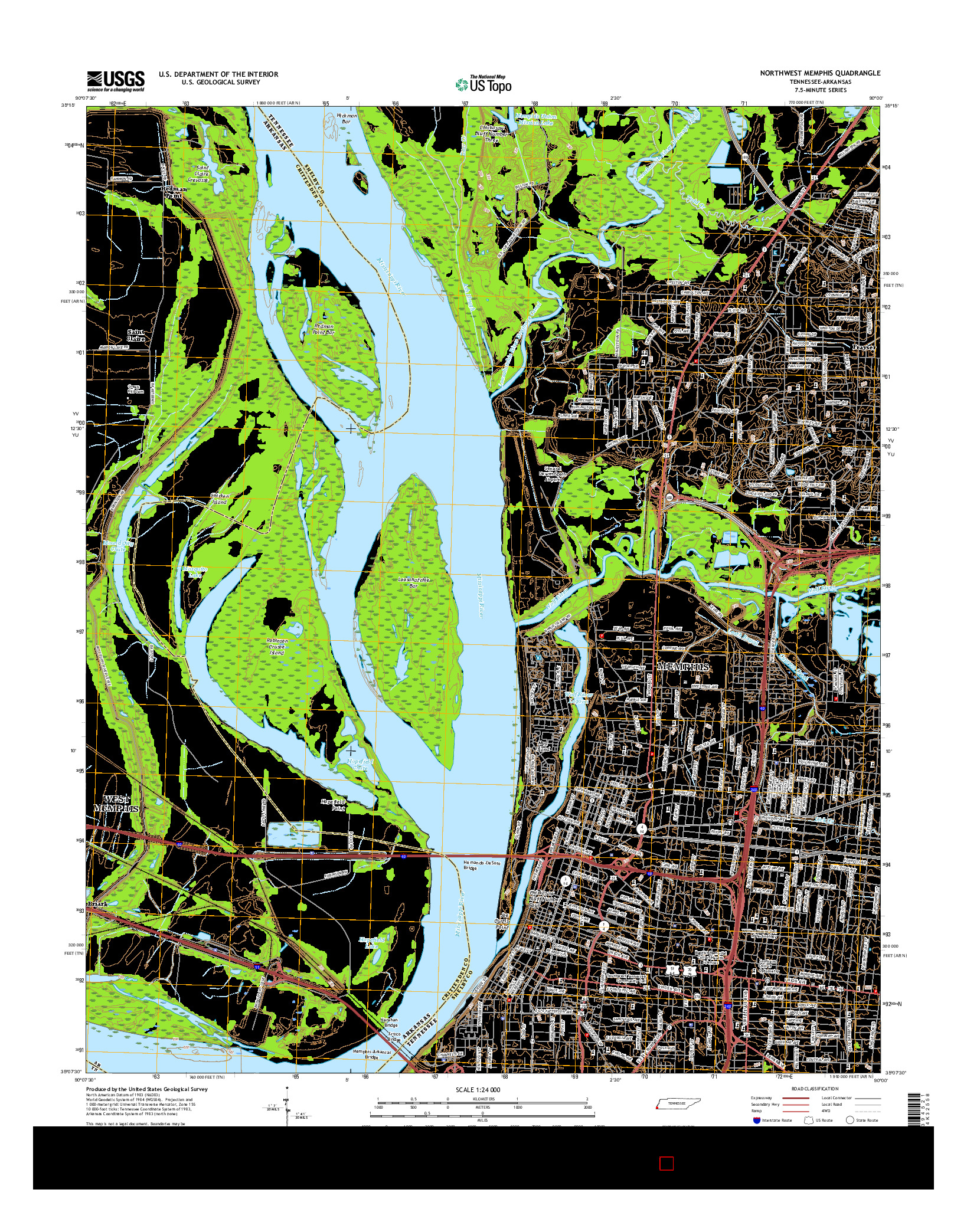 USGS US TOPO 7.5-MINUTE MAP FOR NORTHWEST MEMPHIS, TN-AR 2016