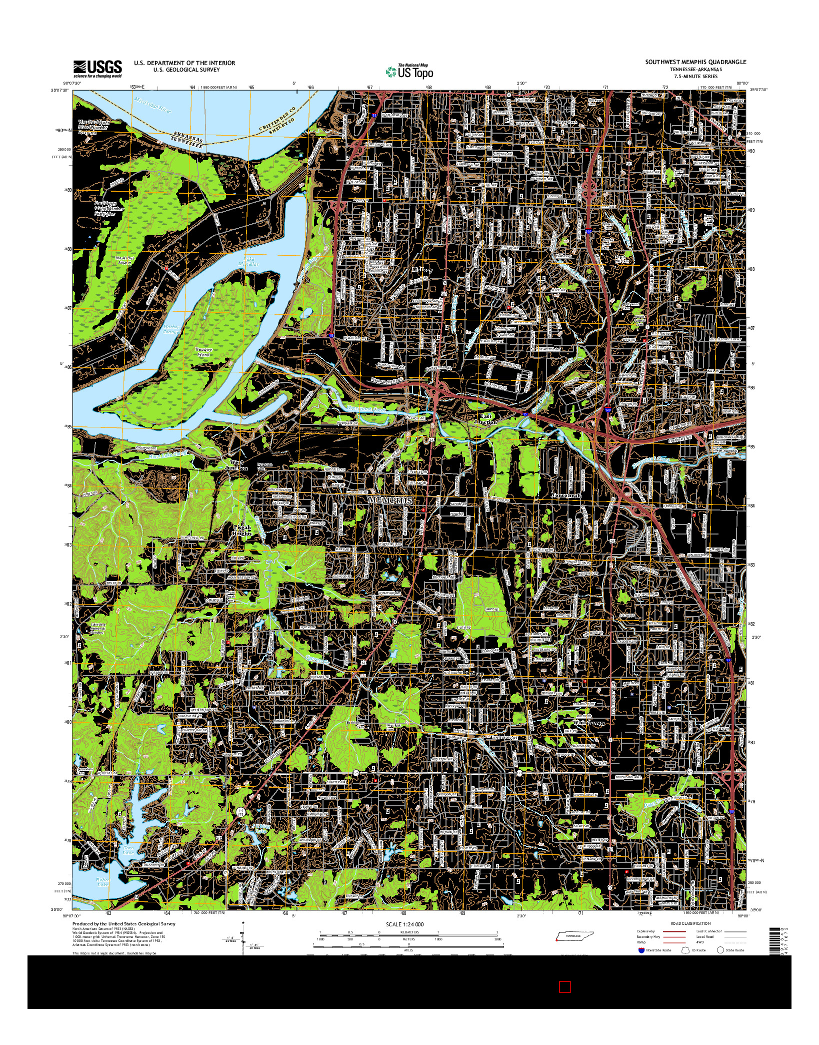 USGS US TOPO 7.5-MINUTE MAP FOR SOUTHWEST MEMPHIS, TN-AR 2016