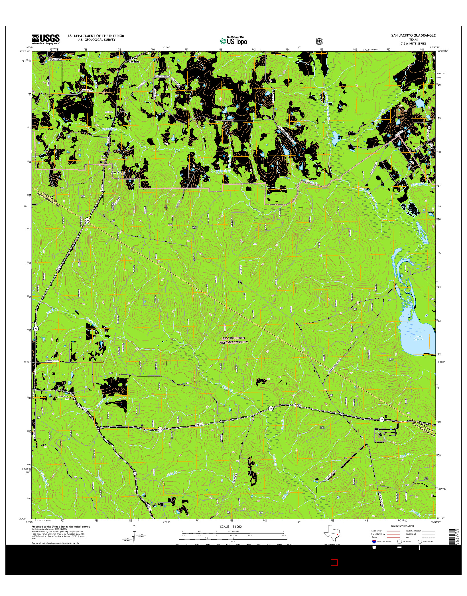 USGS US TOPO 7.5-MINUTE MAP FOR SAN JACINTO, TX 2016