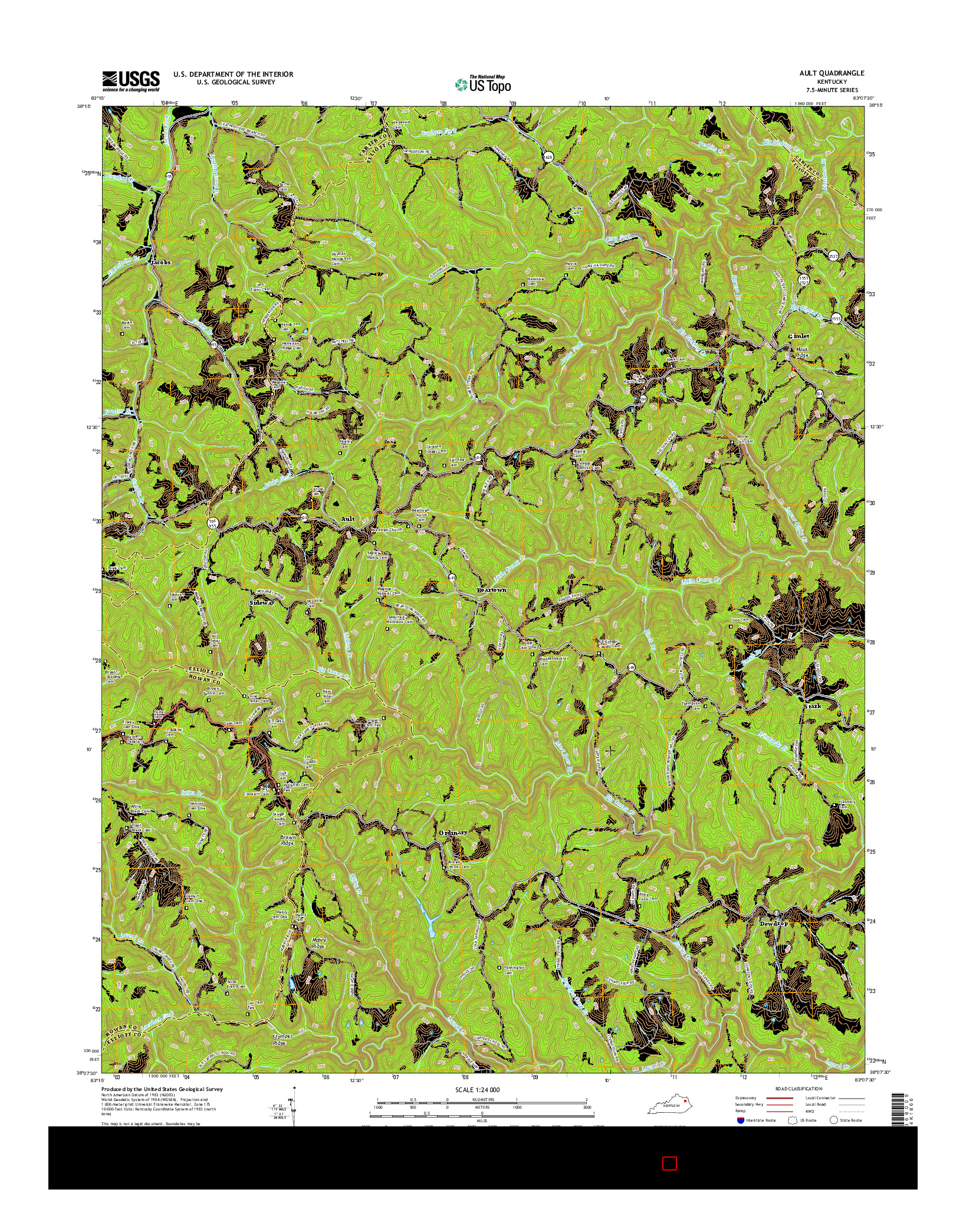 USGS US TOPO 7.5-MINUTE MAP FOR AULT, KY 2016