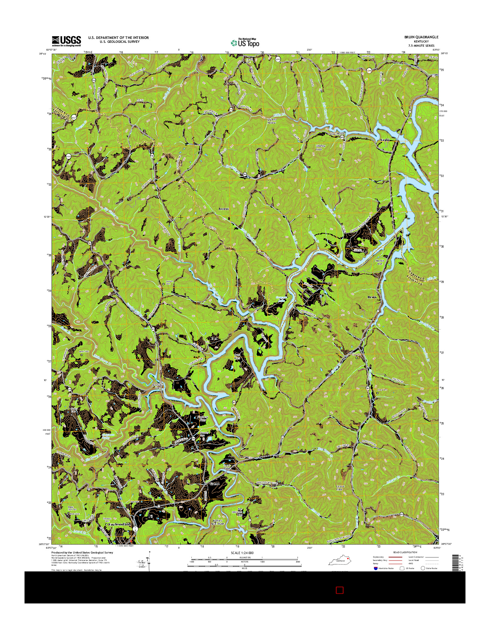 USGS US TOPO 7.5-MINUTE MAP FOR BRUIN, KY 2016