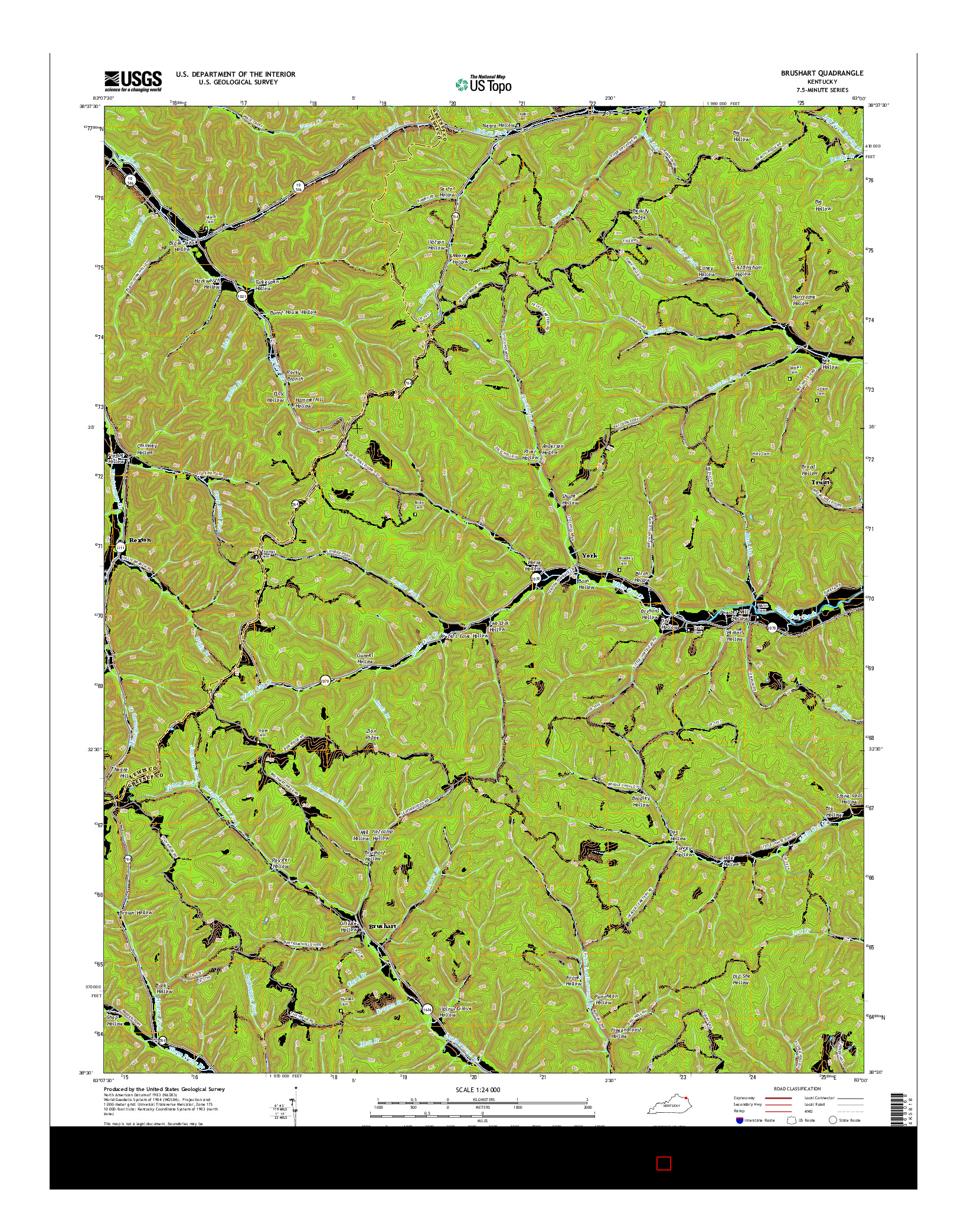 USGS US TOPO 7.5-MINUTE MAP FOR BRUSHART, KY 2016