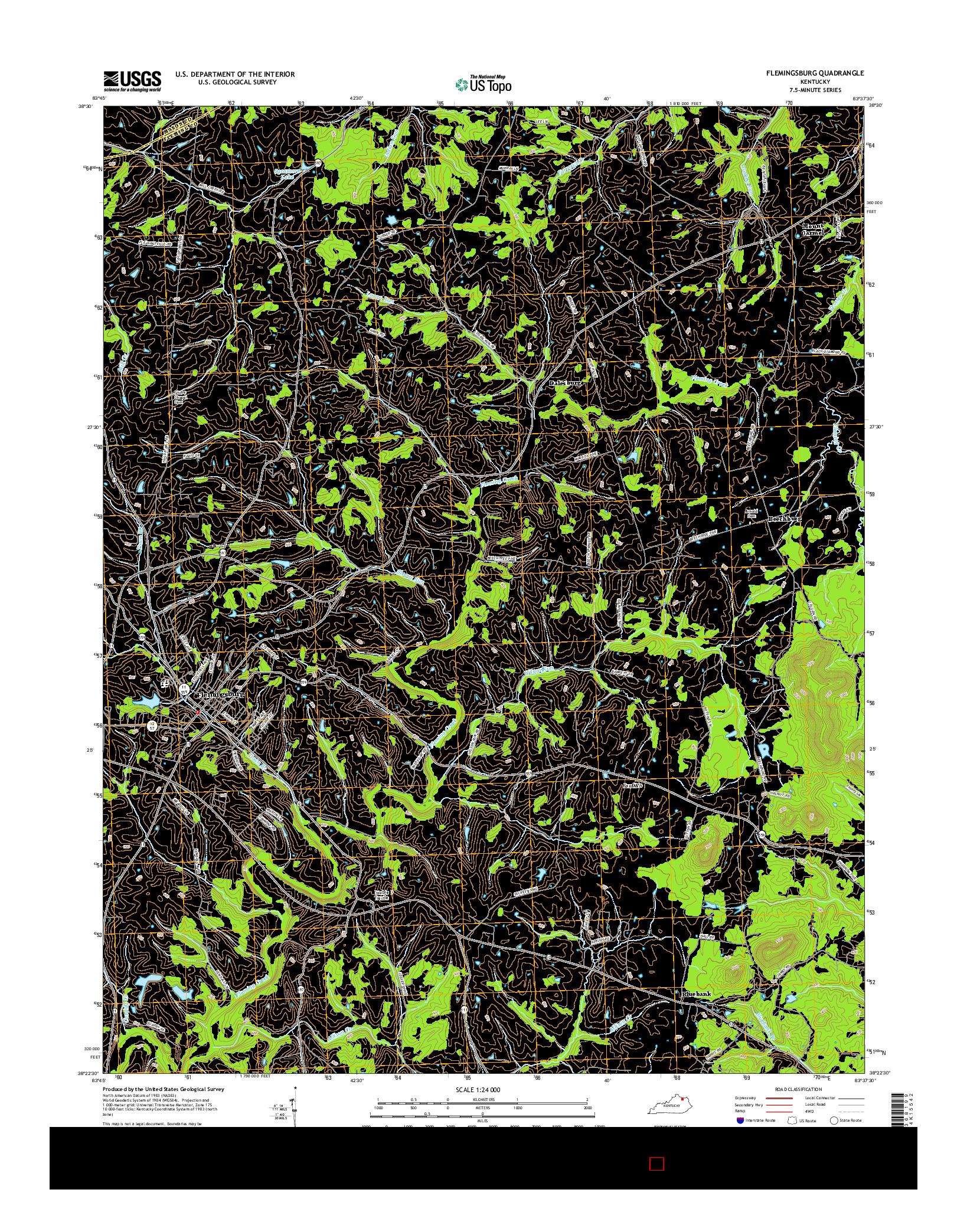 USGS US TOPO 7.5-MINUTE MAP FOR FLEMINGSBURG, KY 2016