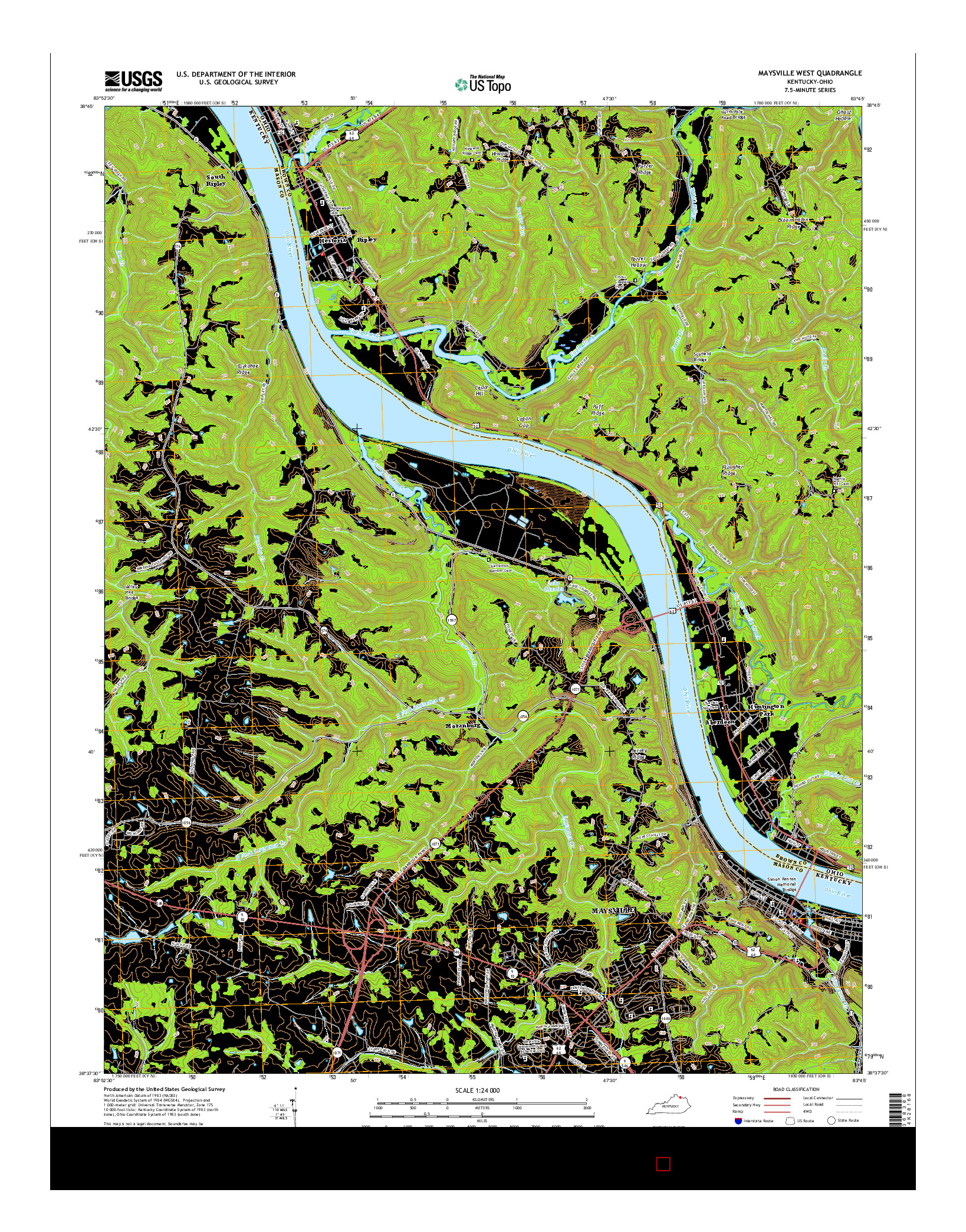 USGS US TOPO 7.5-MINUTE MAP FOR MAYSVILLE WEST, KY-OH 2016
