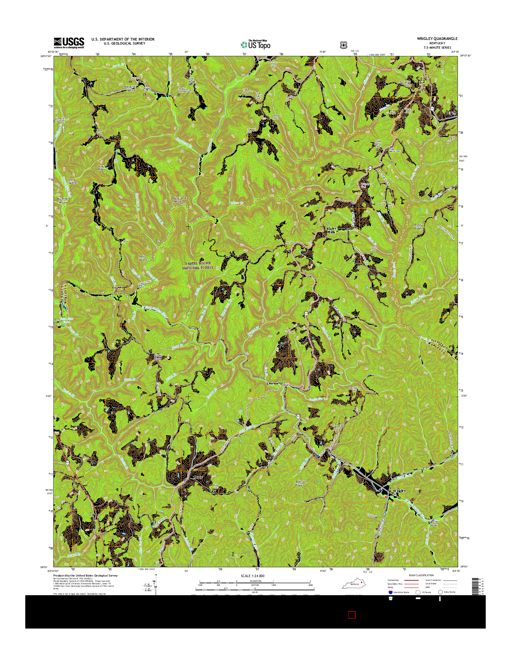 USGS US TOPO 7.5-MINUTE MAP FOR WRIGLEY, KY 2016