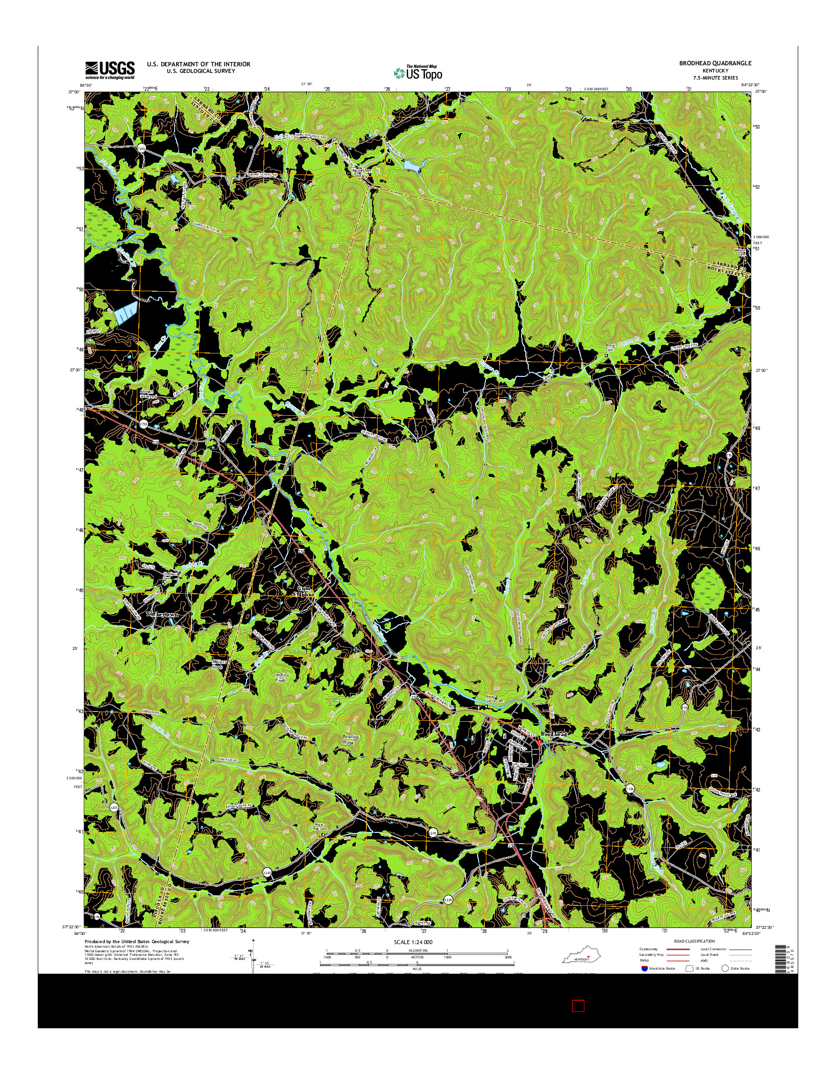 USGS US TOPO 7.5-MINUTE MAP FOR BRODHEAD, KY 2016